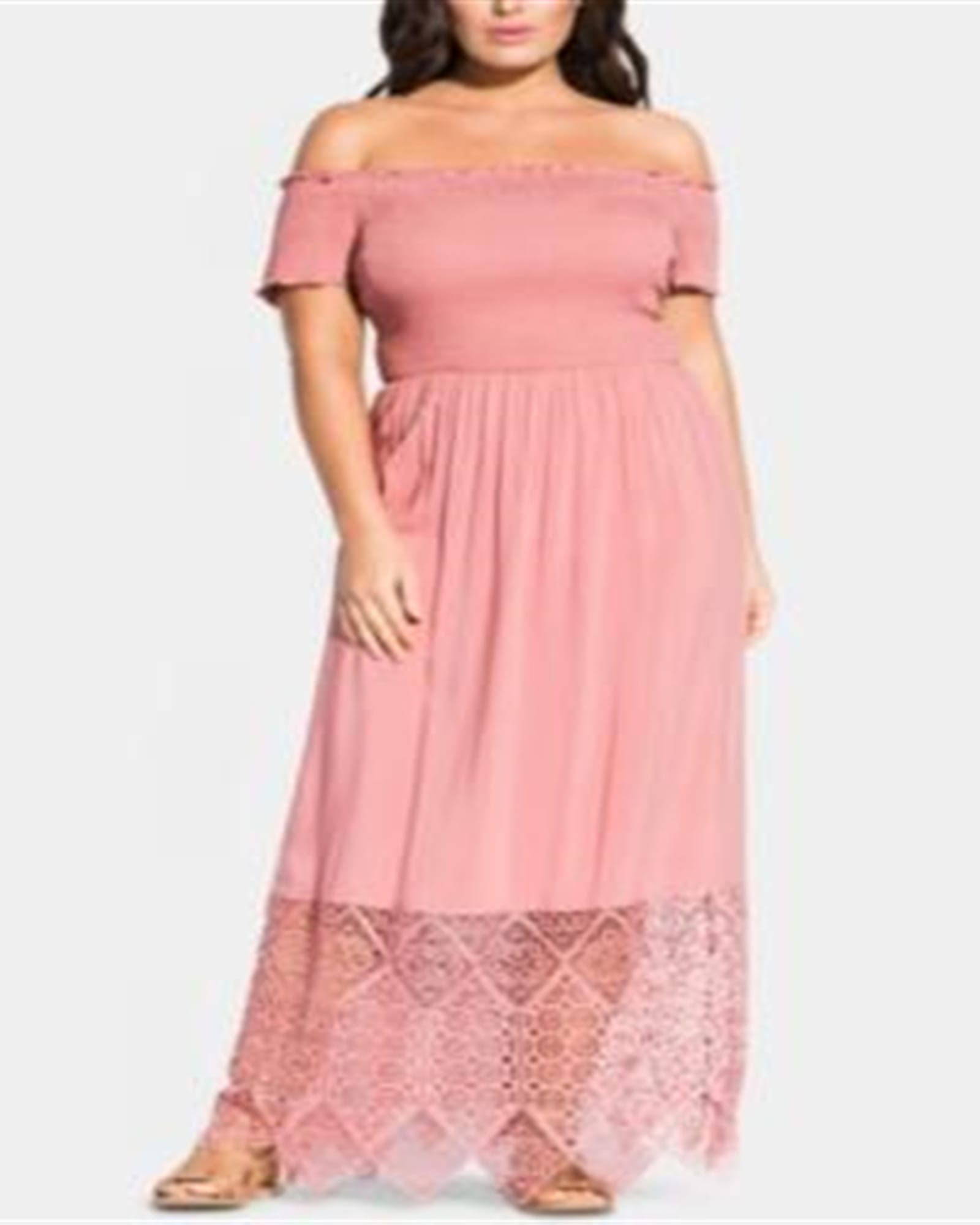 City Chic Women's Trendy Plus Embroidered Off the Shoulder Maxi Dress Salmon Size 14W | Pink