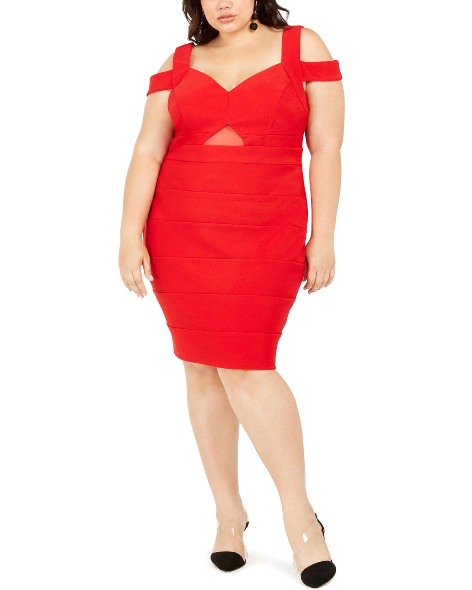 Emerald Sundae Women's Trendy Plus Size Cold-Shoulder Bandage Dress Red Size 3 Extra Large | Red