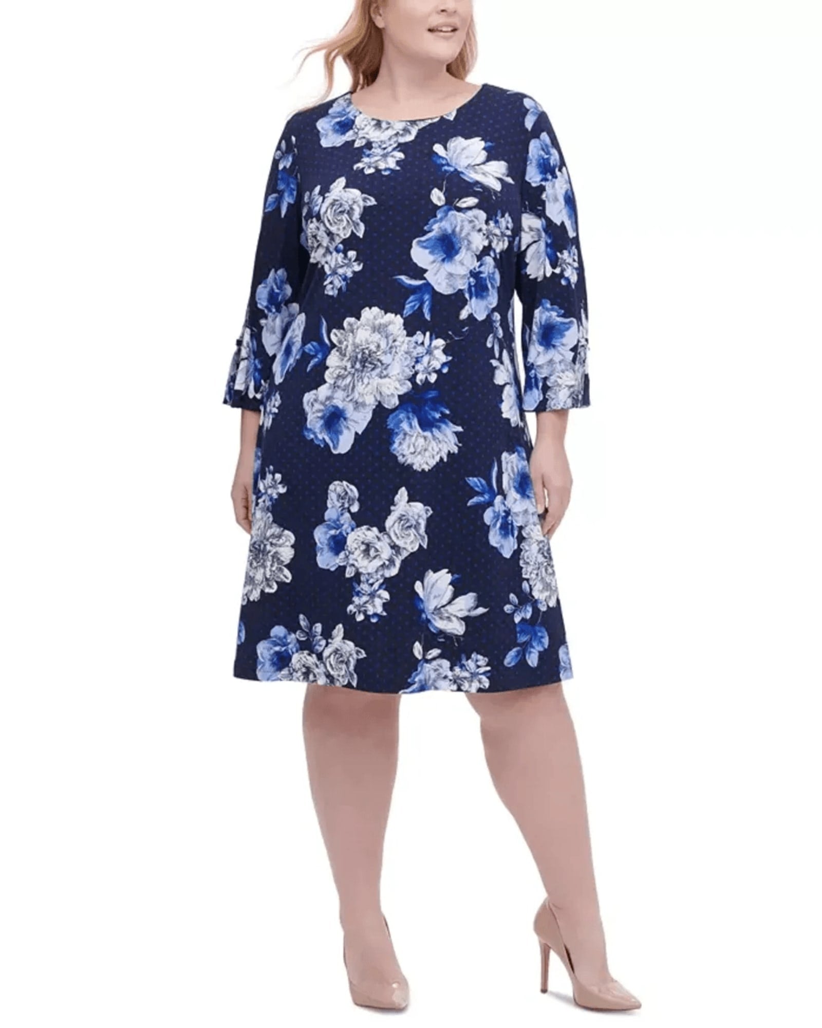 Tommy Hilfiger Women's Plus Size Floral-Print Grommet-Sleeve Dress Blue Size 18 | Blue
