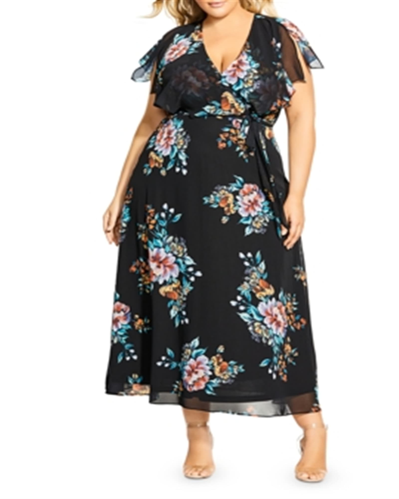 City Chic Women's Plus Floral Print Maxi Dress Black Size 18W | Black