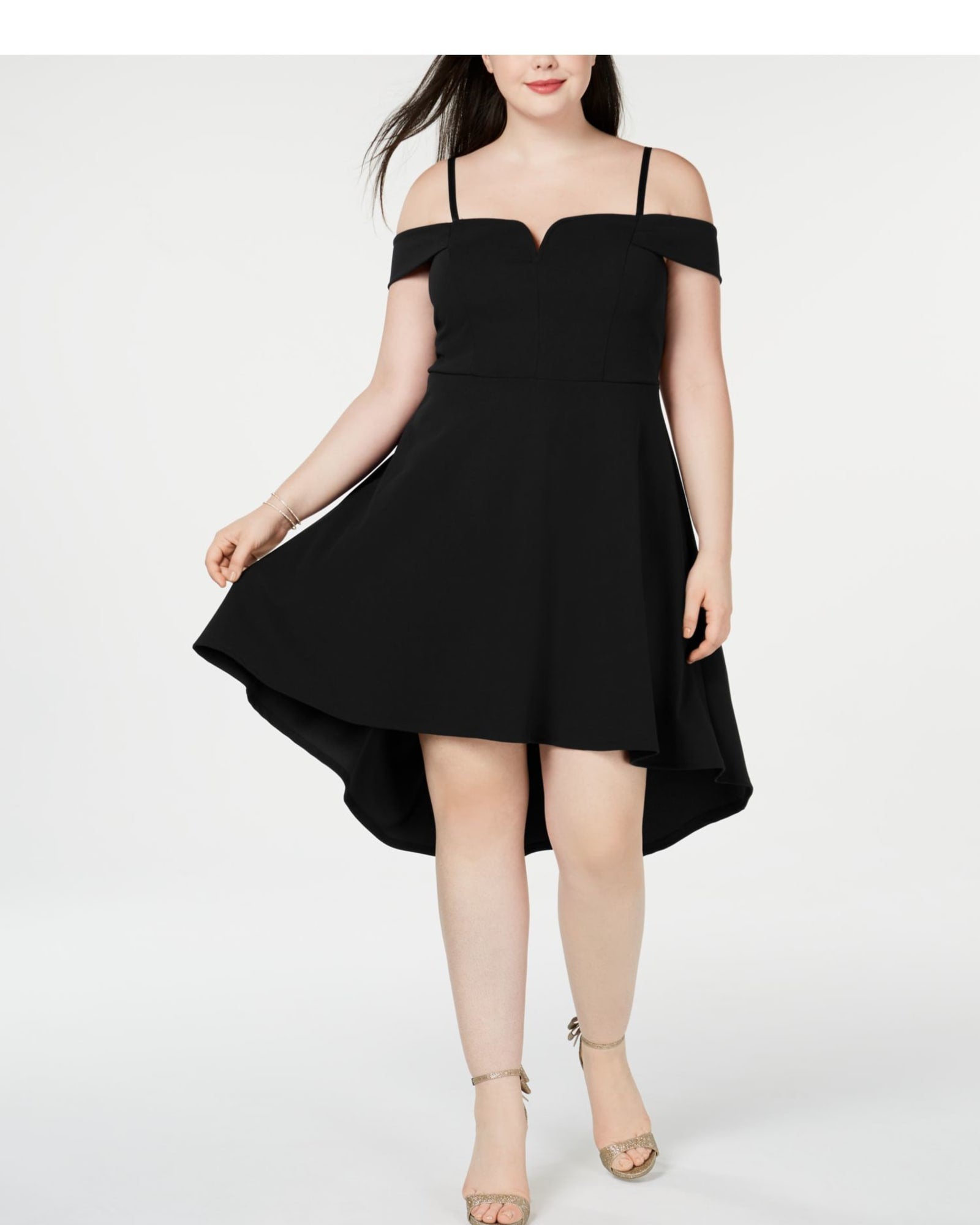 City Studios Women's Plus Hi Low Fit & Flare Cocktail Dress Black Size 16W | Black