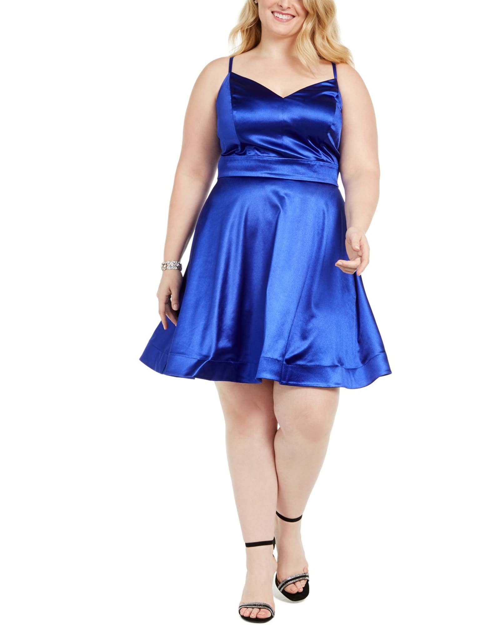 Teeze Me Juniors' Plus Size Satin Fit & Flare Dress Blue Size 20 | Blue