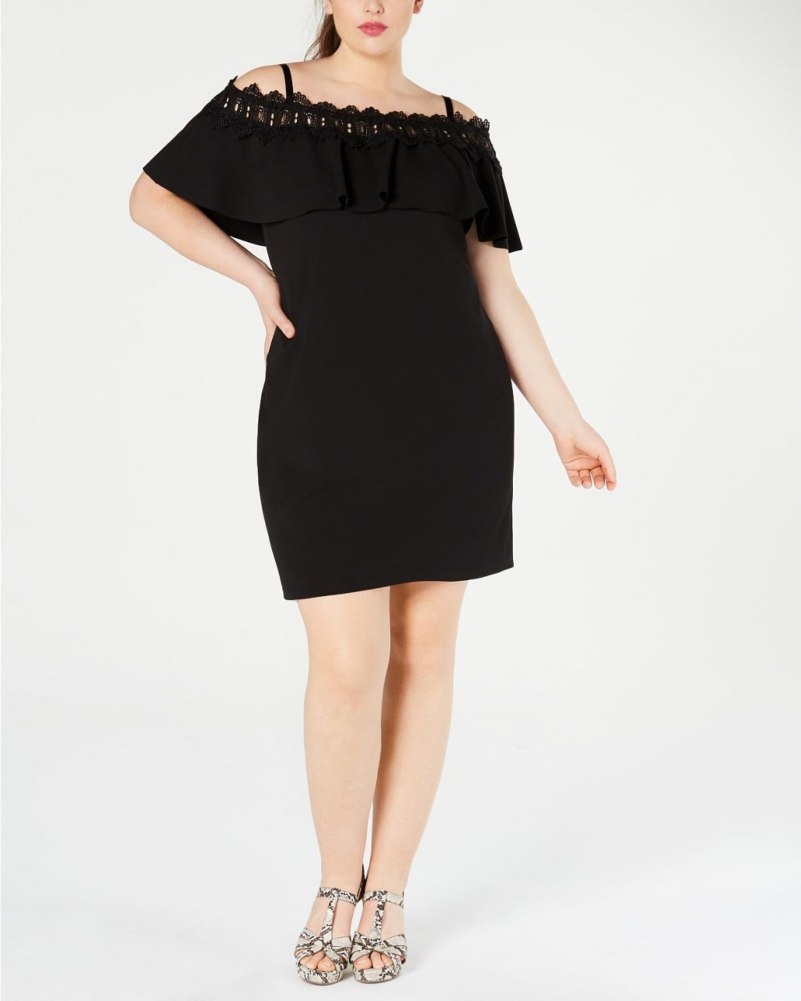 BCX Women's Plus Trendy Off-The-Shoulder Crochet Dress Black Size X-Large | Black