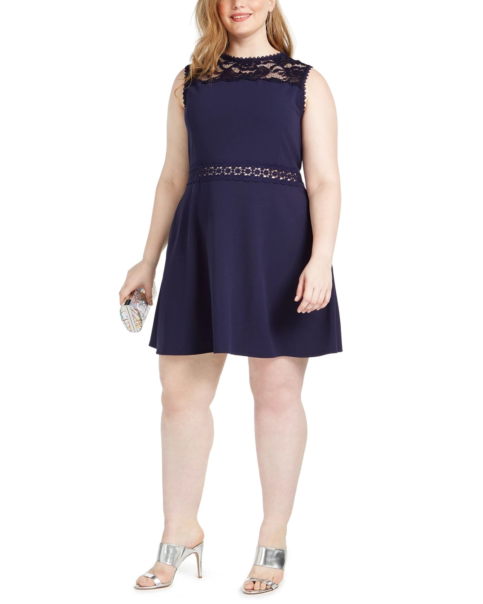 Speechless Women's Trendy Plus Size Lace-Trim A-Line Dress Dark Blue Size 24 | Blue