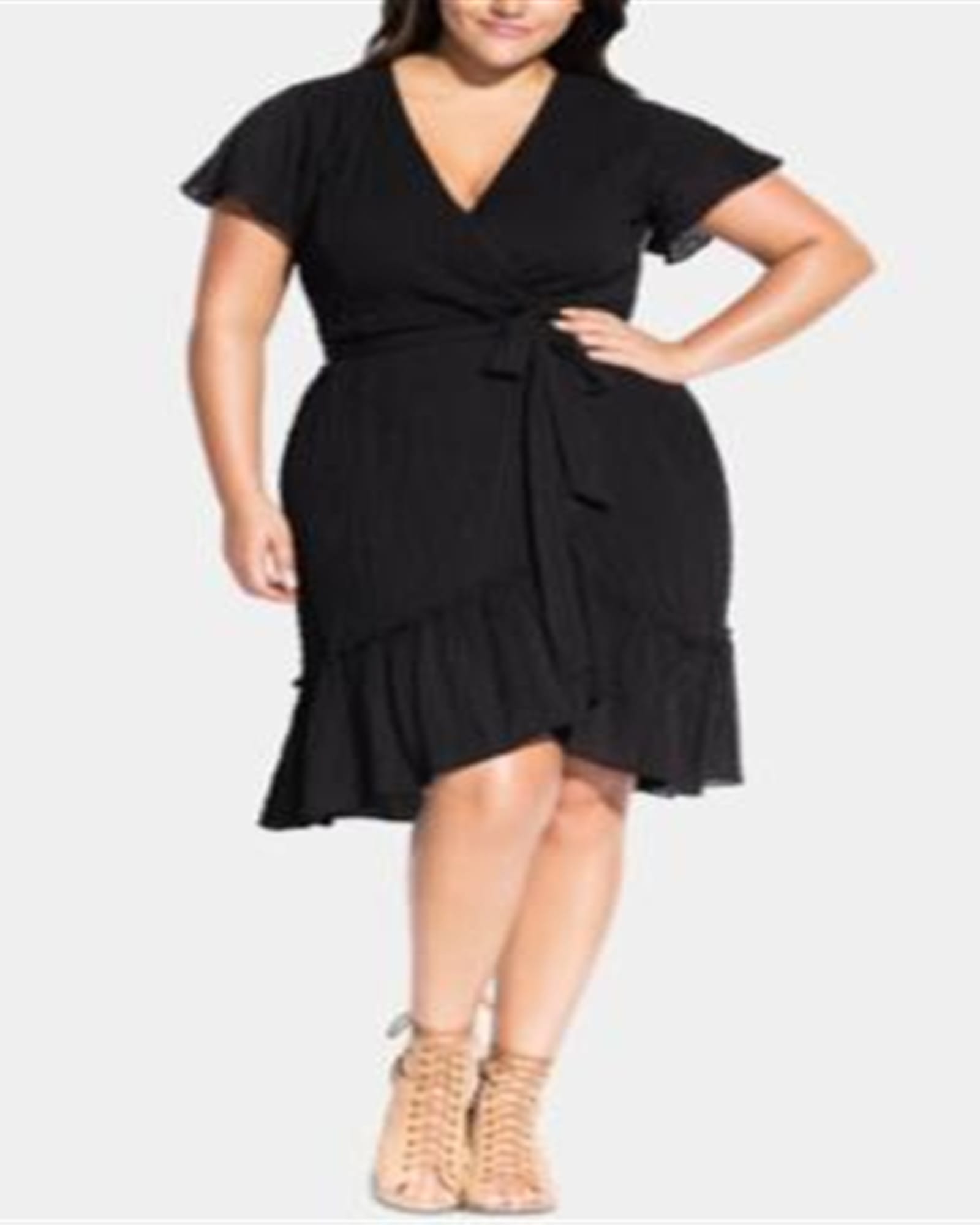 City Chic Women's Trendy Plus Striped Faux Wrap Fit & Flare Dress Black Size XS/14 | Black
