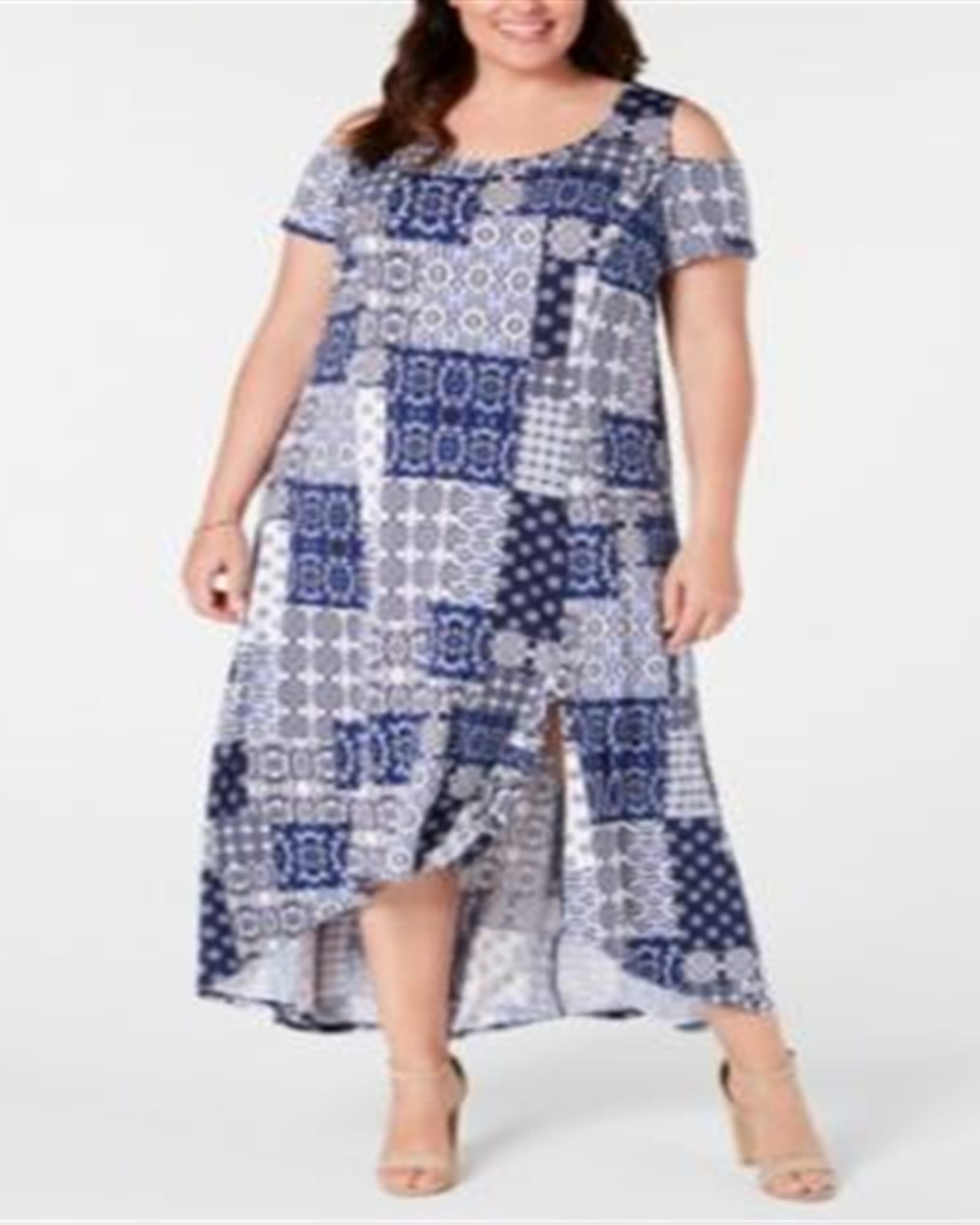 NY Collection Women's Plus Petite Asymmetric Maxi Dress Blue Size 3X | Blue