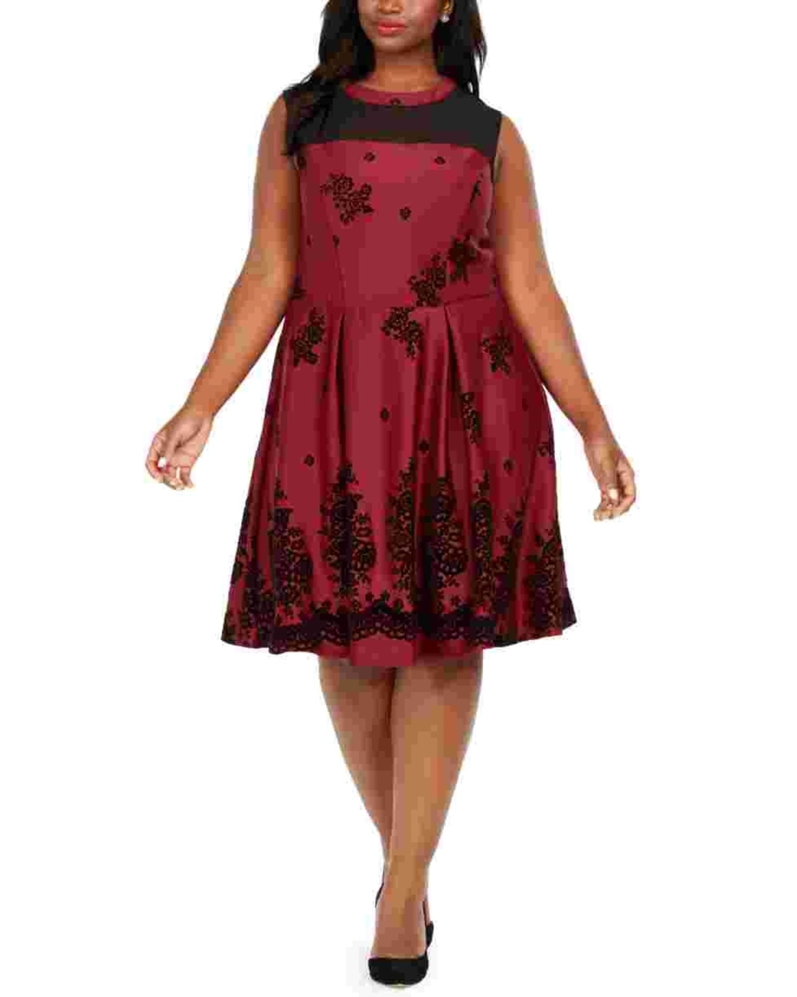 www. - Plus Size - Vintage Velvet Winter Dress with Waist  slimming design Knee Length