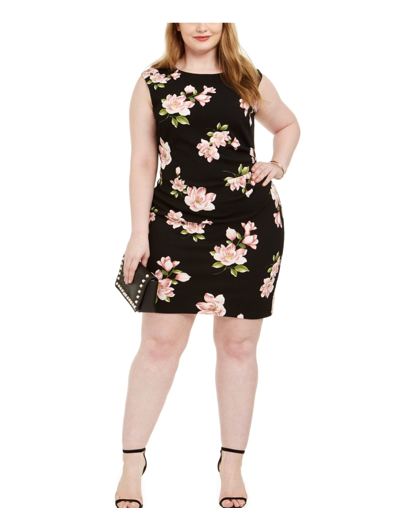 Jessica Howard Women's Plus Floral Short Sheath Dress Black Size 22W | Black