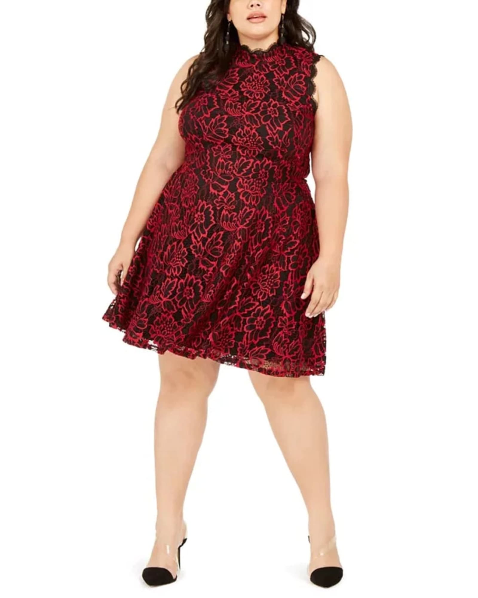 City Studios Women's Plus Lace Fit & Flare Dress Red Size 18W | Red