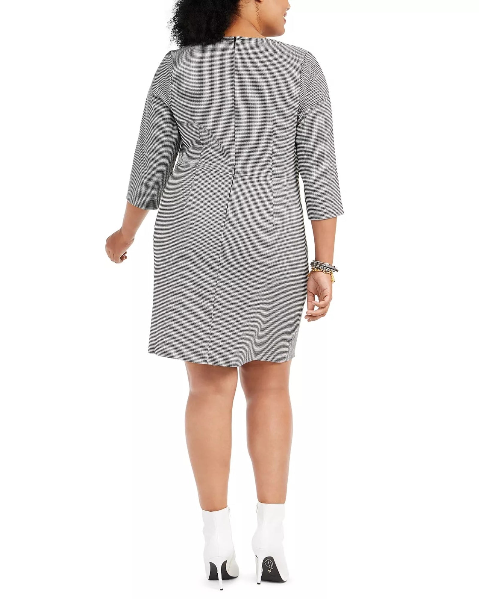 Betsey Johnson Women's Trendy Plus Size Ruffled Houndstooth Sheath Dress Gray Size 14W | Gray