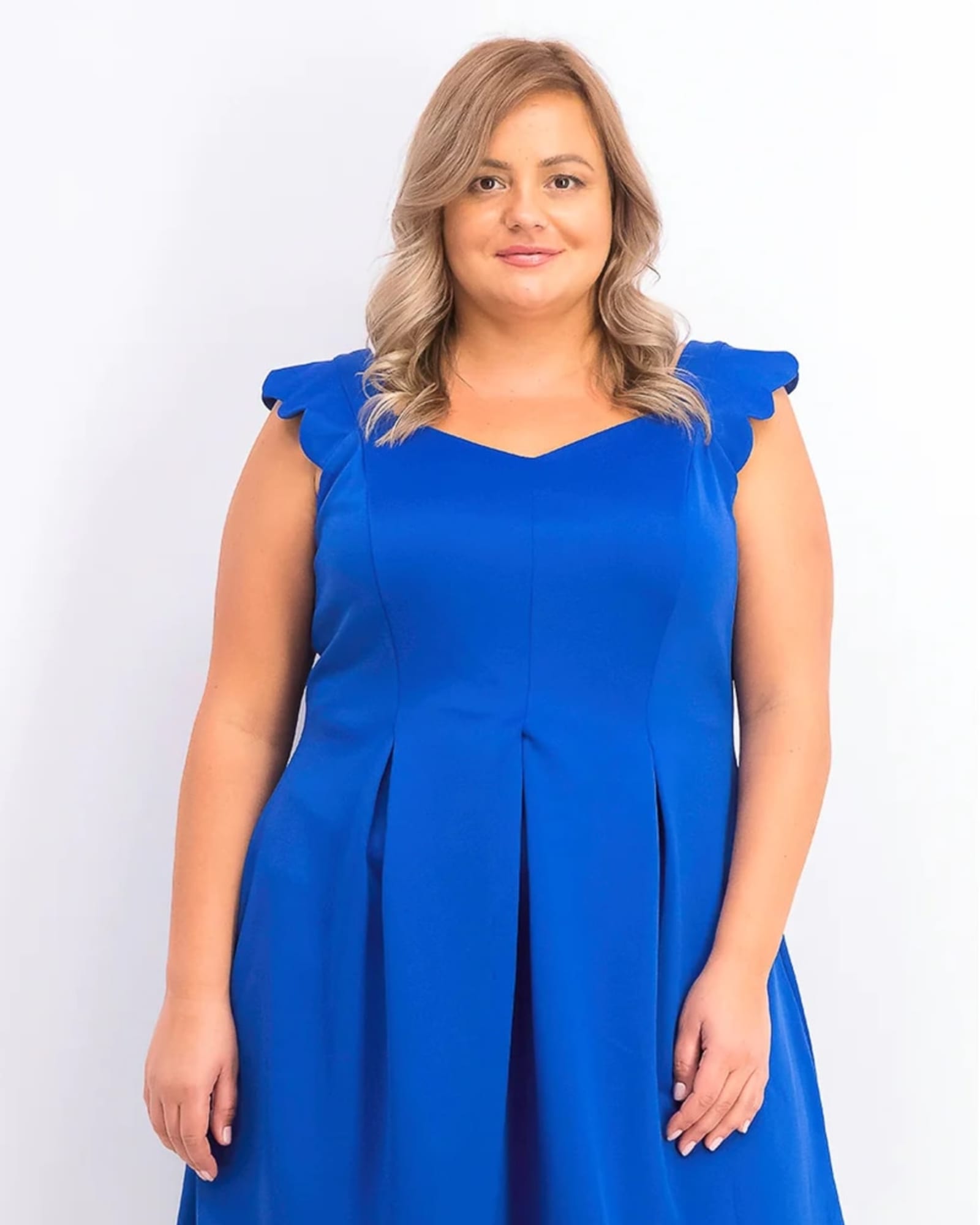 Monteau Women's Trendy Plus Size Scalloped A-Line Dress Blue Size 1X | Blue