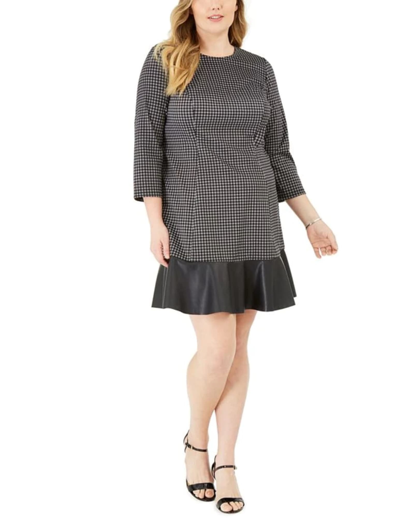 Michael Kors Women's Plus Flounce Hem Combo Dress Silver Size 1X | Silver