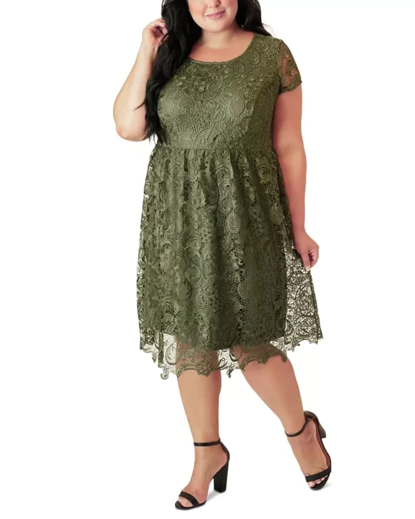 Maree Pour Toi Women's Plus Maree Pour Toi Lace Fit & Flare Dress Green Size 12W | Green