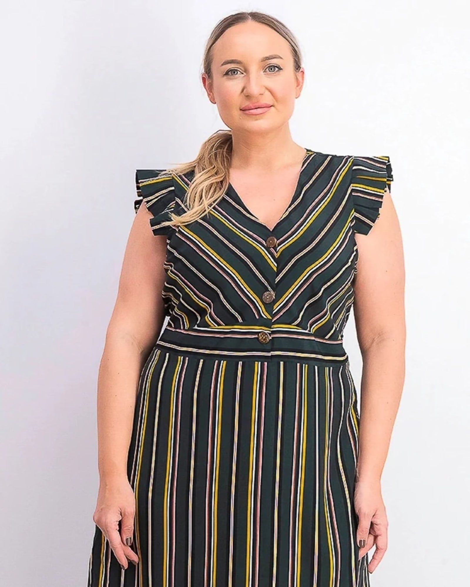 Monteau Women's Plus Size Ruffle-Sleeve Fit & Flare Dress Green Size 1X | Green