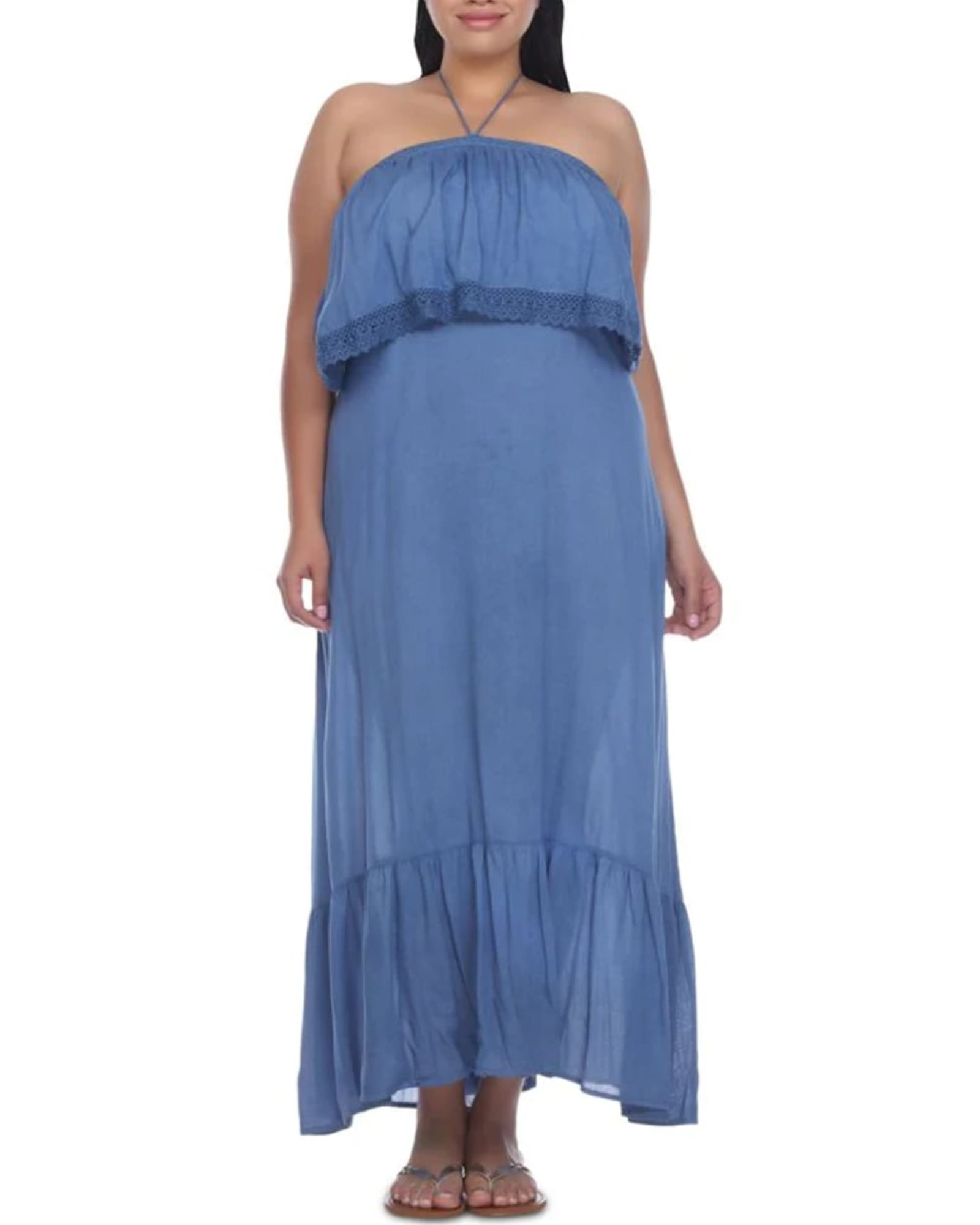 Raviya Women's  Plus Size Ruffled Cover-Up Dress Swimsuit Blue Size 3X | Blue