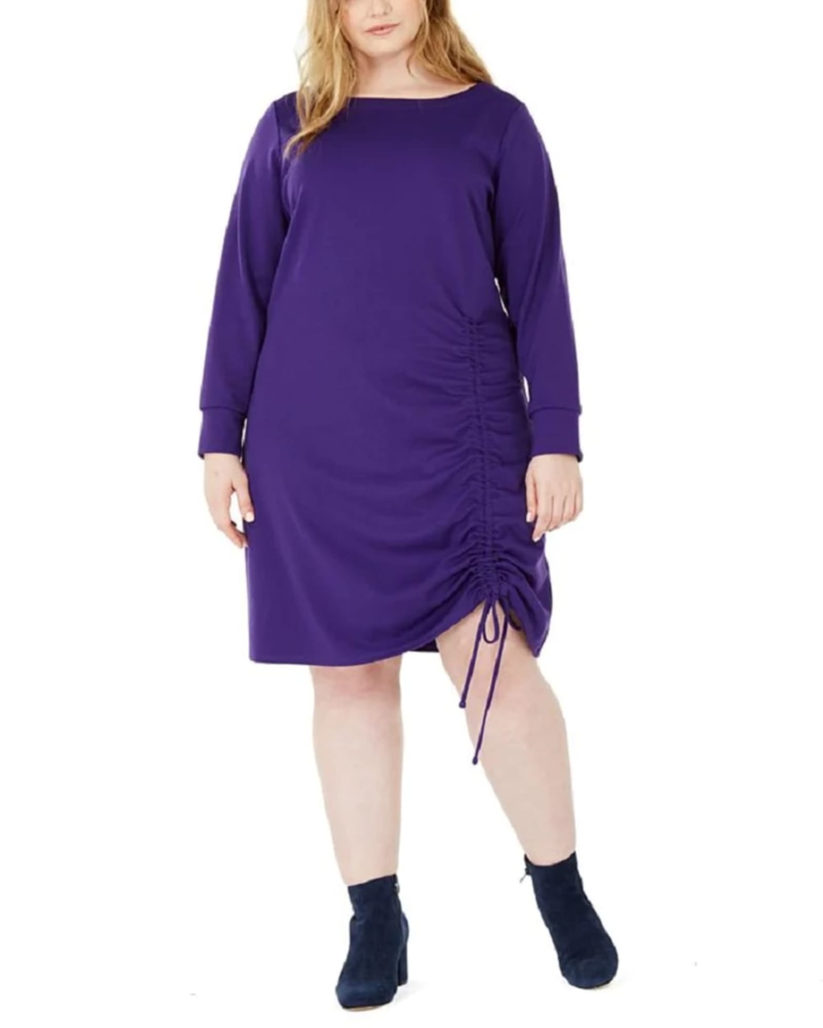 NY Collection Women's Plus Ruched Hem Dress Purple Size 2X | Purple