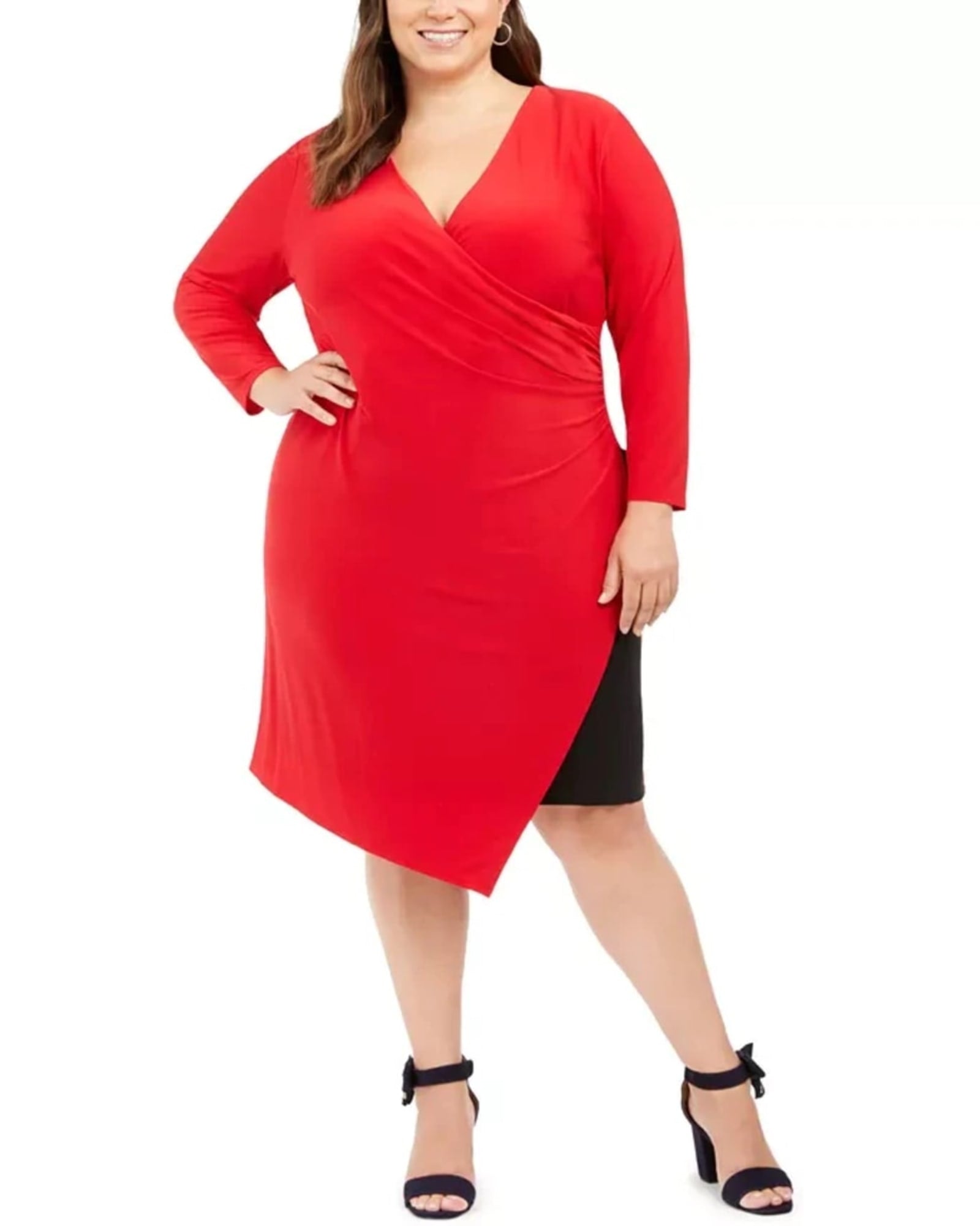 Tommy Hilfiger Women's Plus Size Faux-Wrap Asymmetric Sheath Dress Red Size 16W | Red