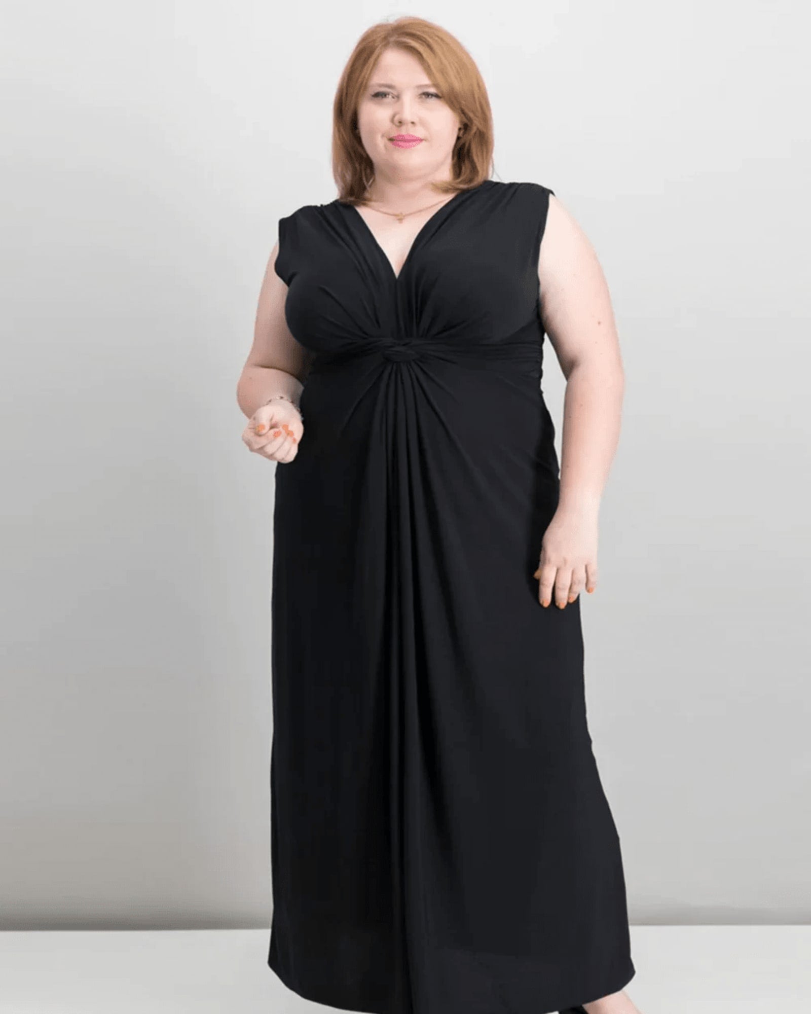 Love Squared Women's Plus Size Three-Quarter-Sleeve Knotted Maxi Dress Black Size 1X | Black