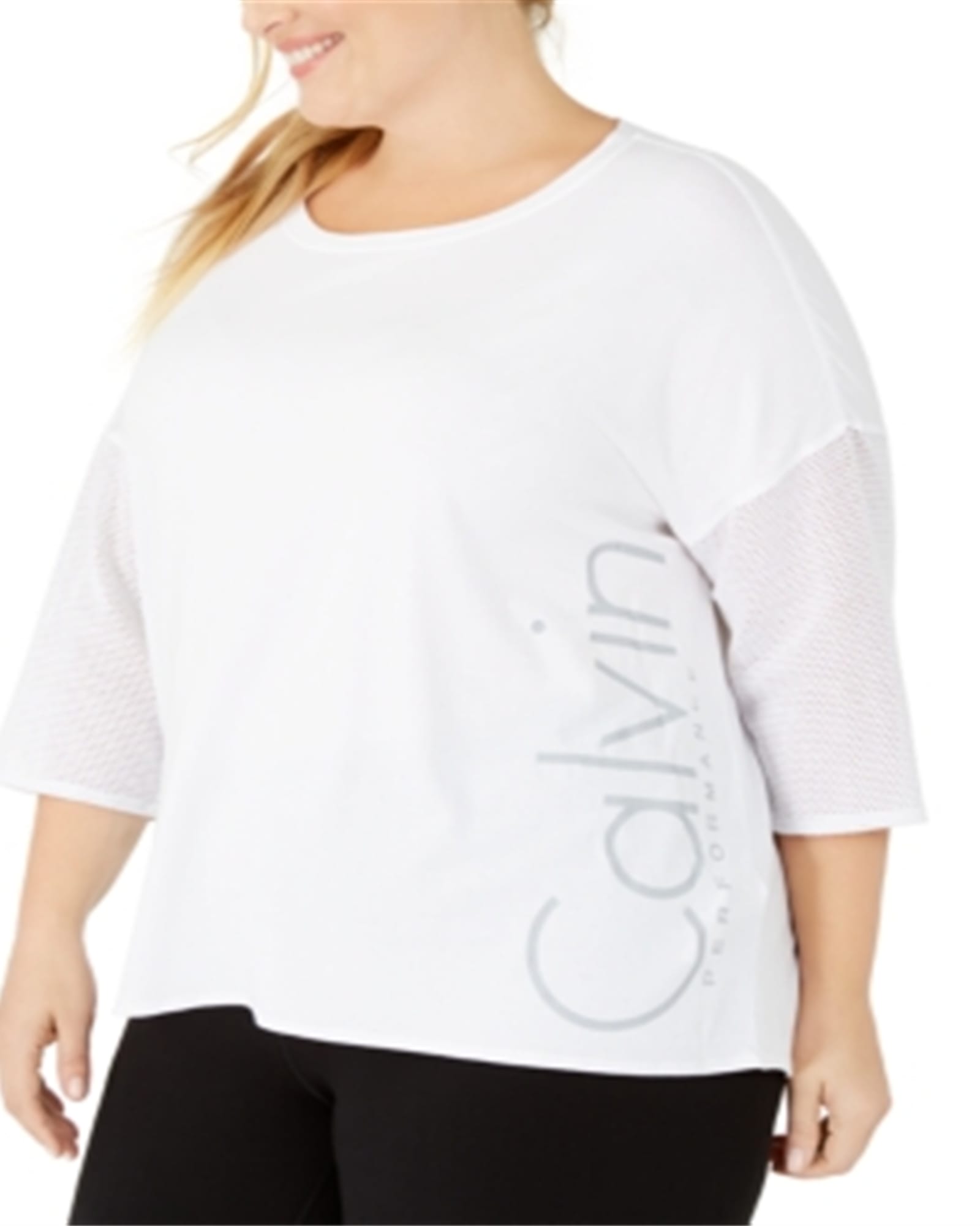 Calvin Klein Women's Plus Dolman Sleeve Logo T-Shirt -White Size XL | White