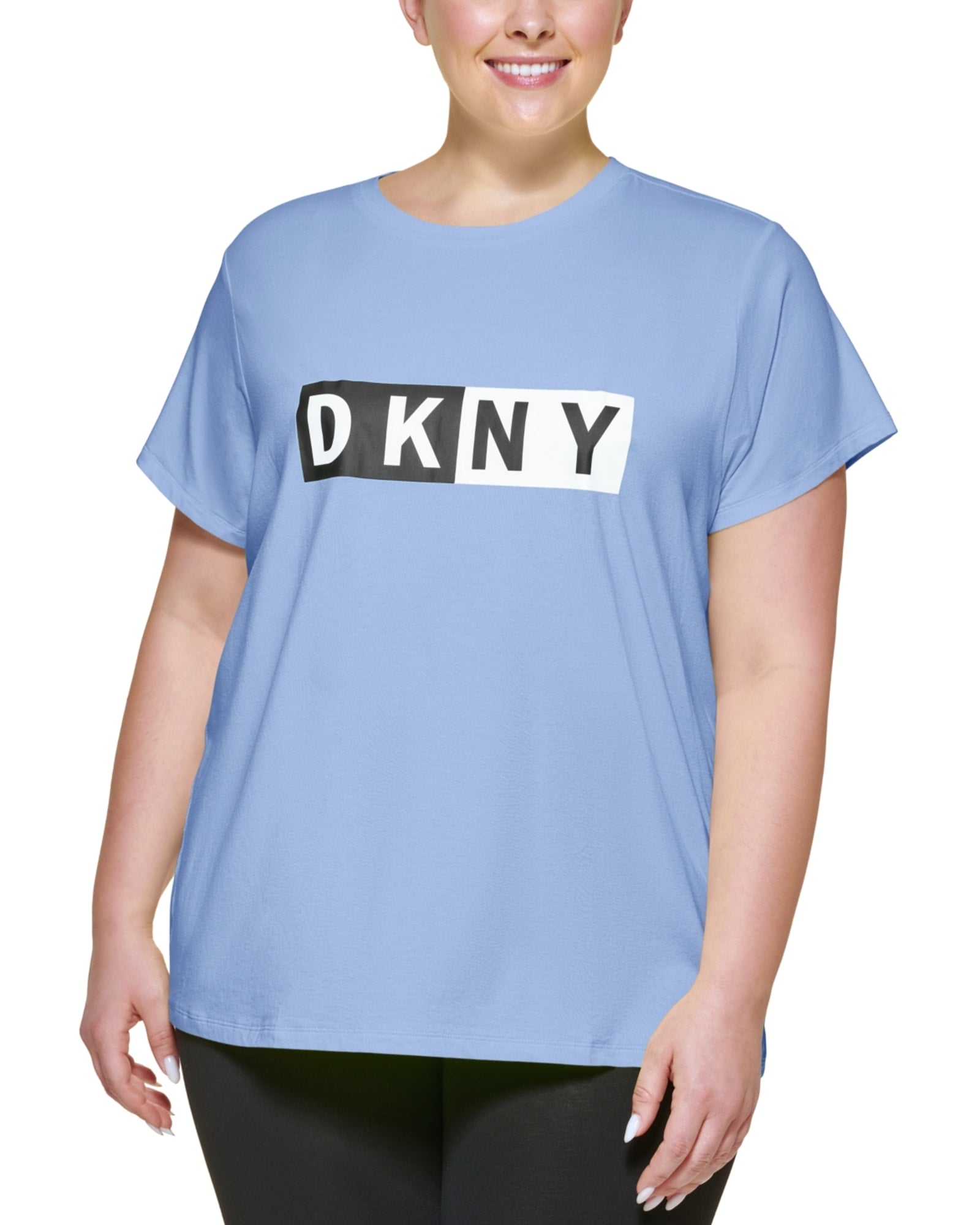 DKNY Women's Plus Two Tone Logo Graphic T-Shirt Blue Size 3X | Blue