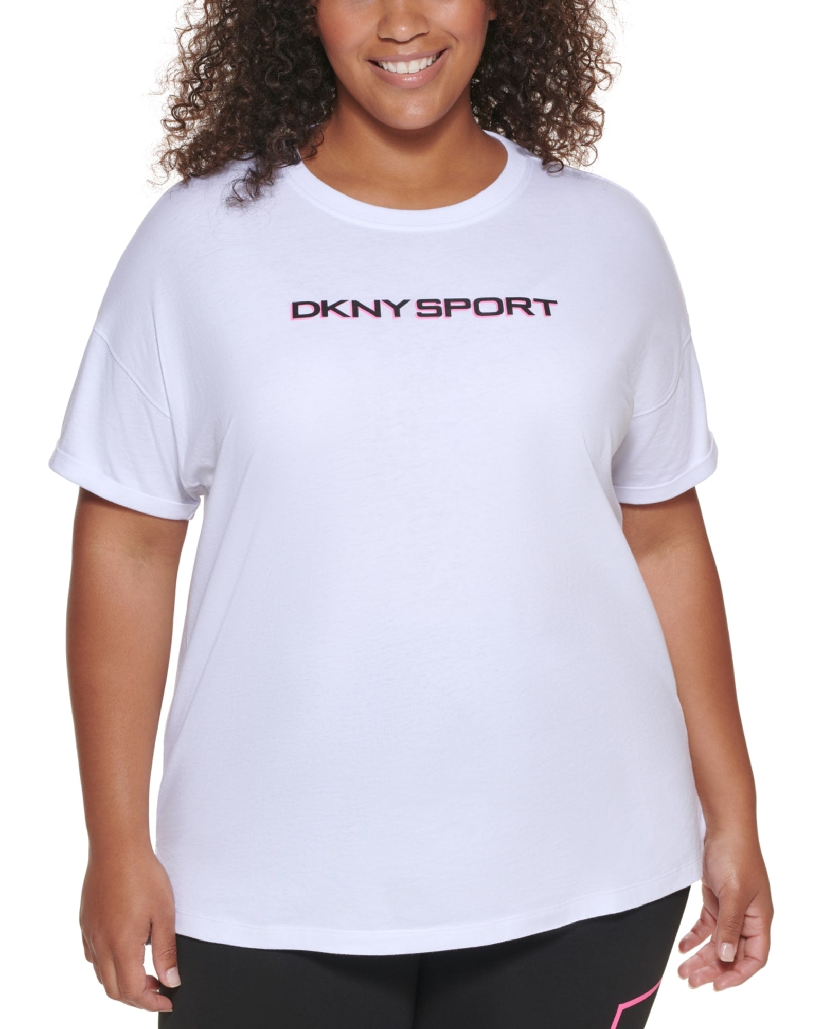 DKNY Women's Sport Plus Cotton Logo T-Shirt White Size 2X | White