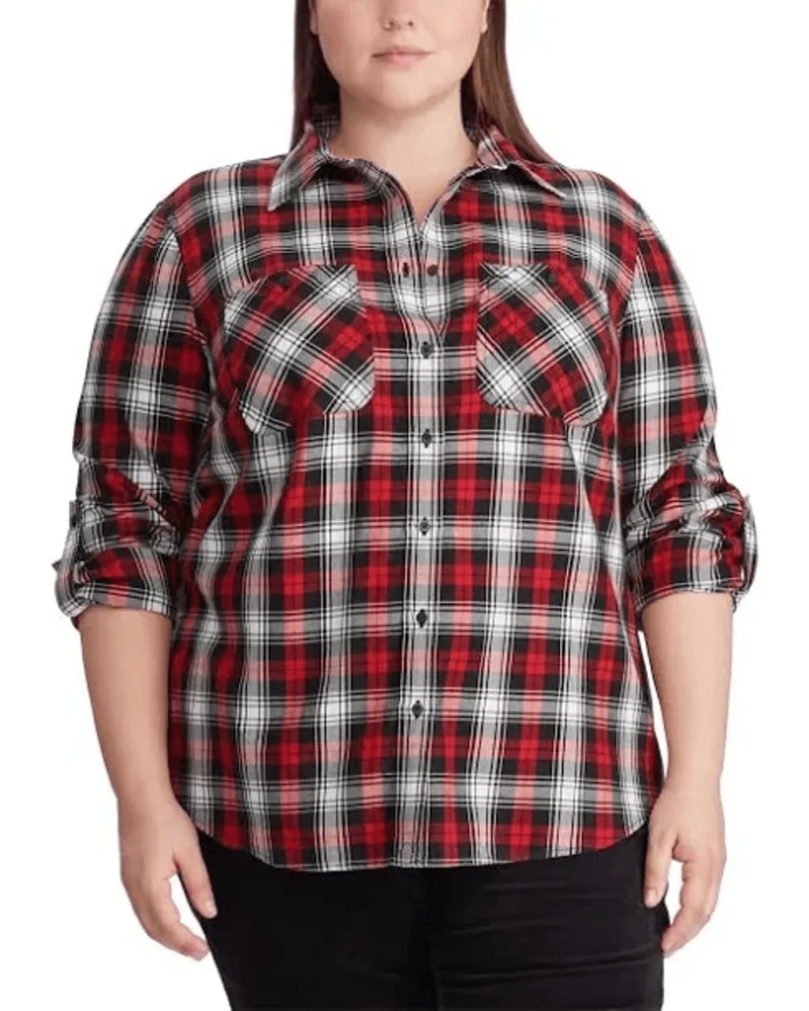 Tommy Hilfiger Womens Classic Long Sleeve Roll Tab Button Down Shirt  (Standard and Plus Size) : : Clothing, Shoes & Accessories