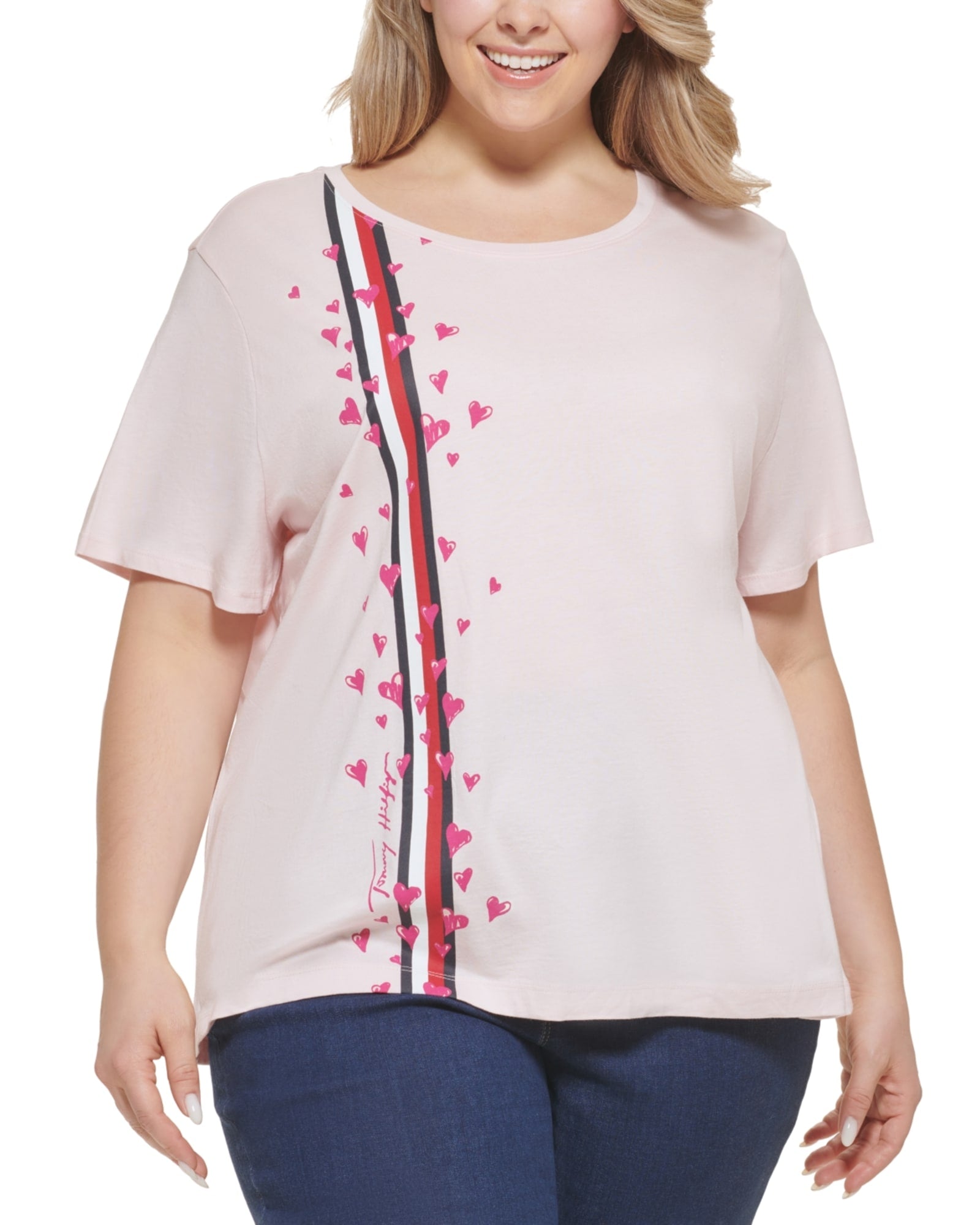 Tommy Hilfiger Women's Plus Heart Print T-Shirt Pink Size 1X | Pink
