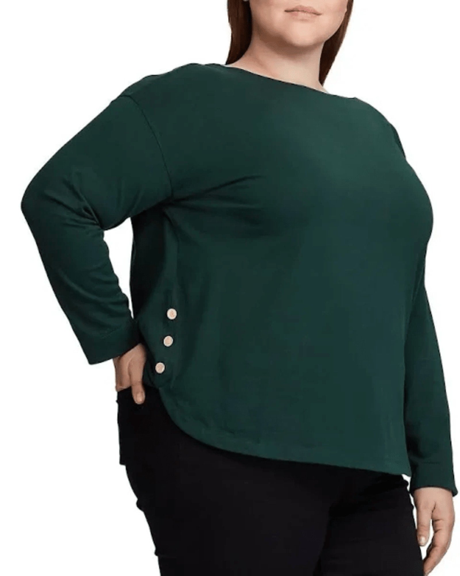 Ralph Lauren Women's Plus Button Trim Boatneck Shirt Green Size XL | Green