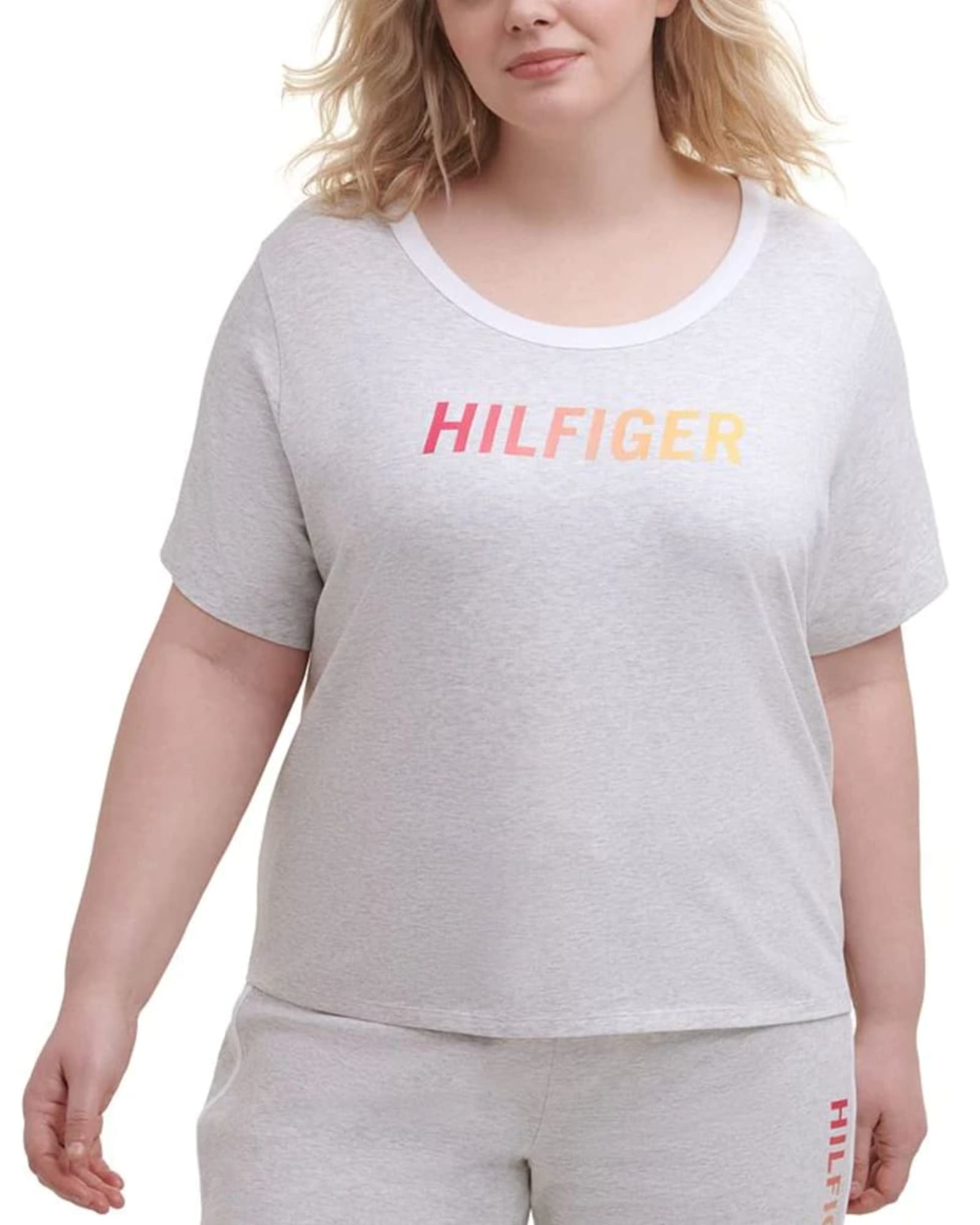 Tommy Hilfiger Women's Sport Plus Ombre Logo T-Shirt Gray Size 2X | Gray