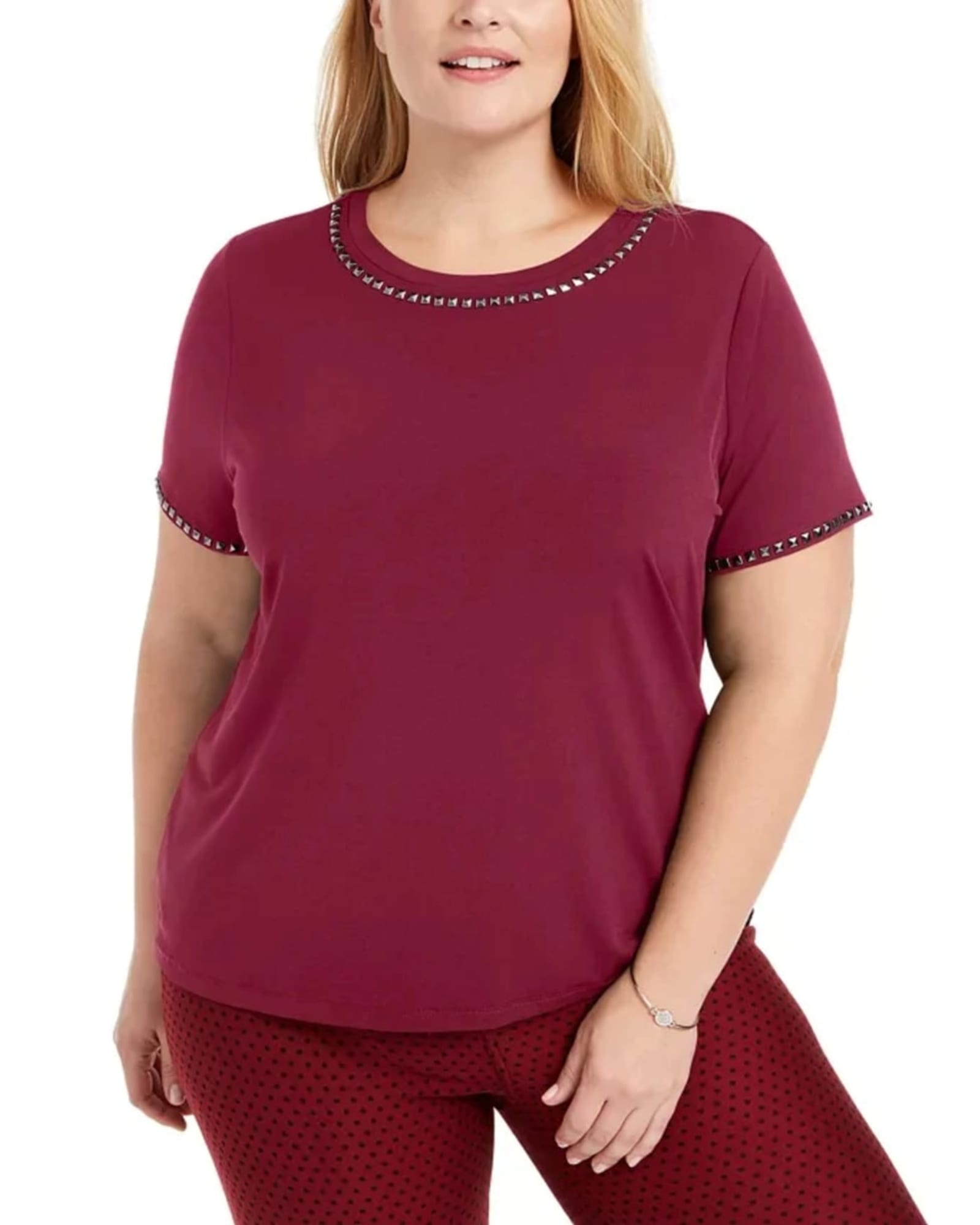 Michael Kors Women's Plus Studded T-Shirt Red Size 1X | Red