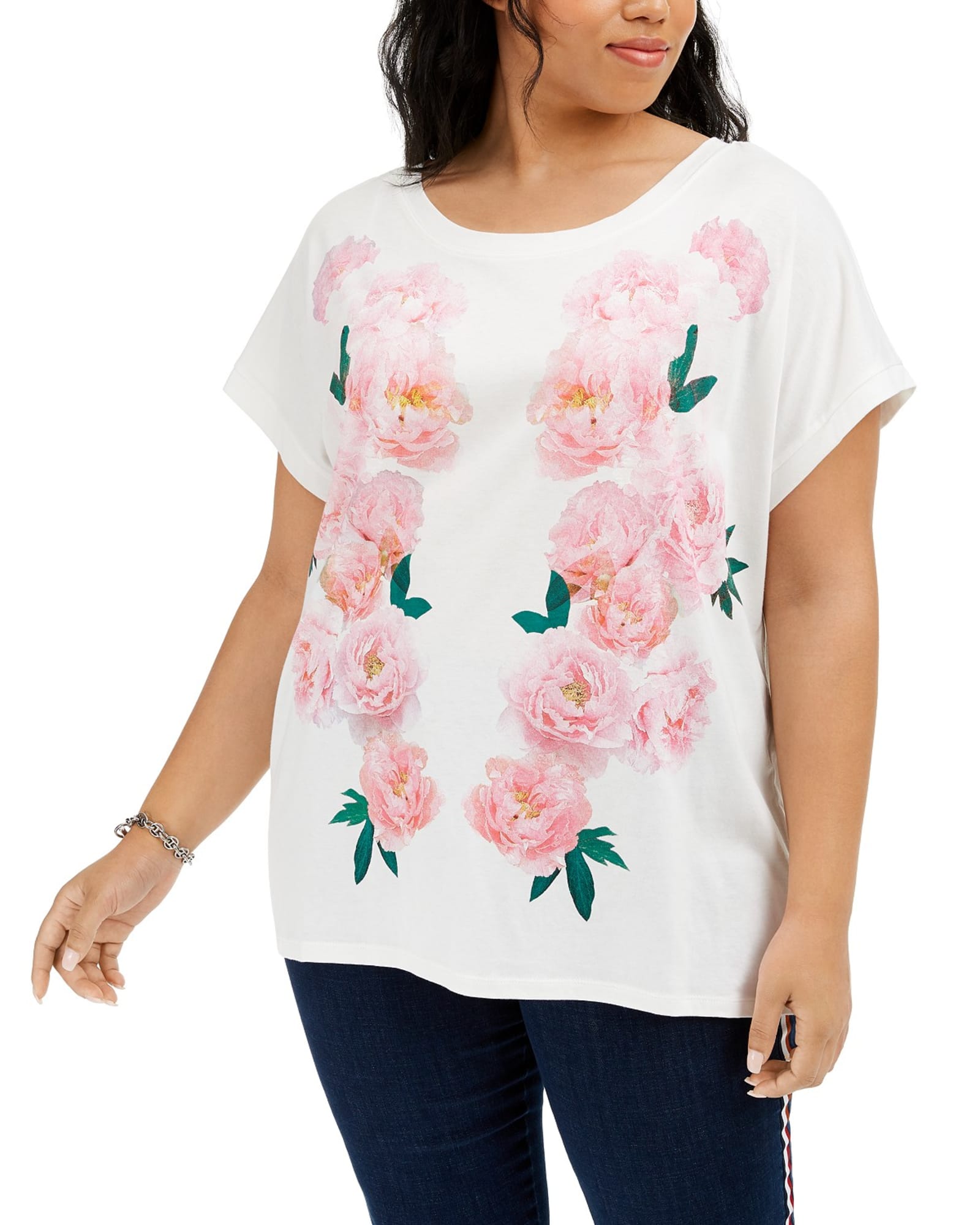 Tommy Hilfiger Women's Plus Size Floral-Print T-Shirt White Size 0X | White