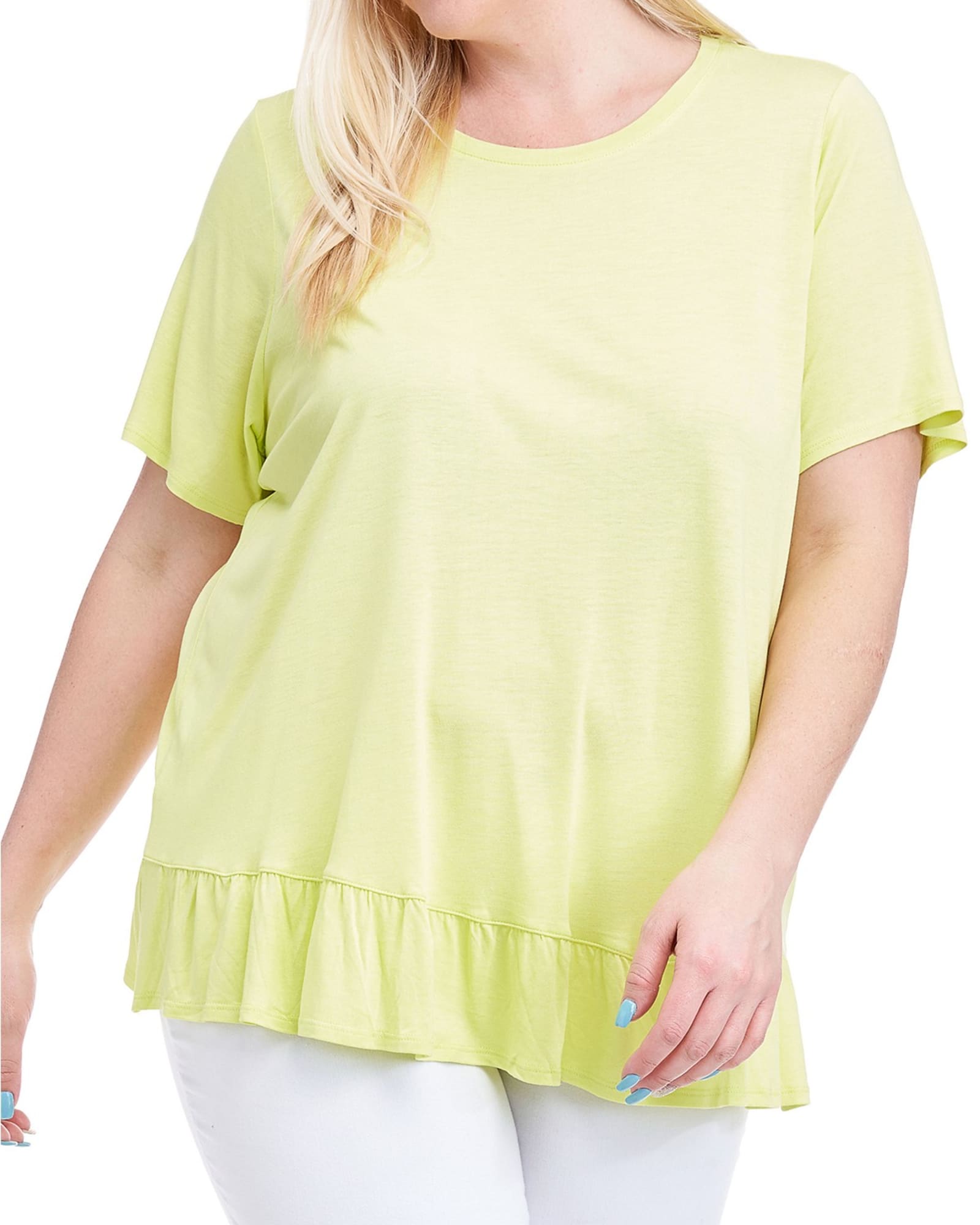 Fever Women's Limelight Plus Ruffle Back Short Sleeve T-Shirt Green Size XL | Green