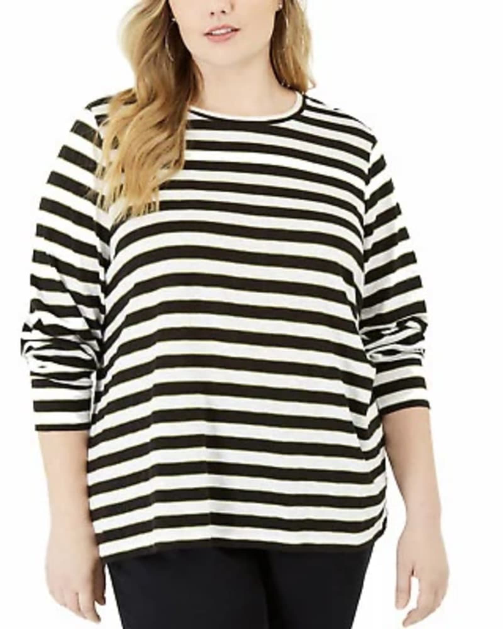 Michael Kors Women's Plus Size Striped Crewneck T-Shirt White Multi Size OX | White