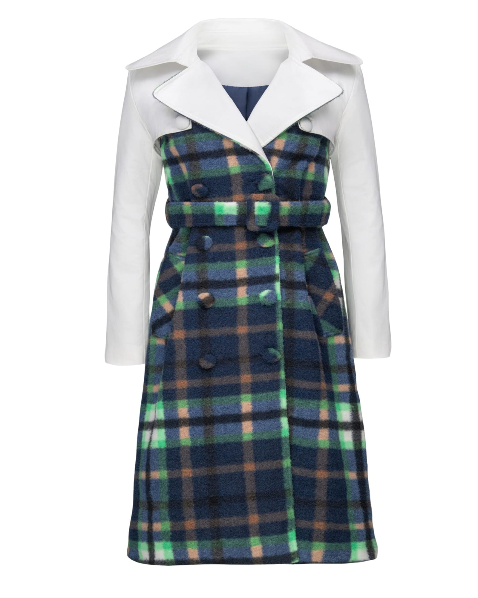 Plaid Two Tone Trench Coat | Green