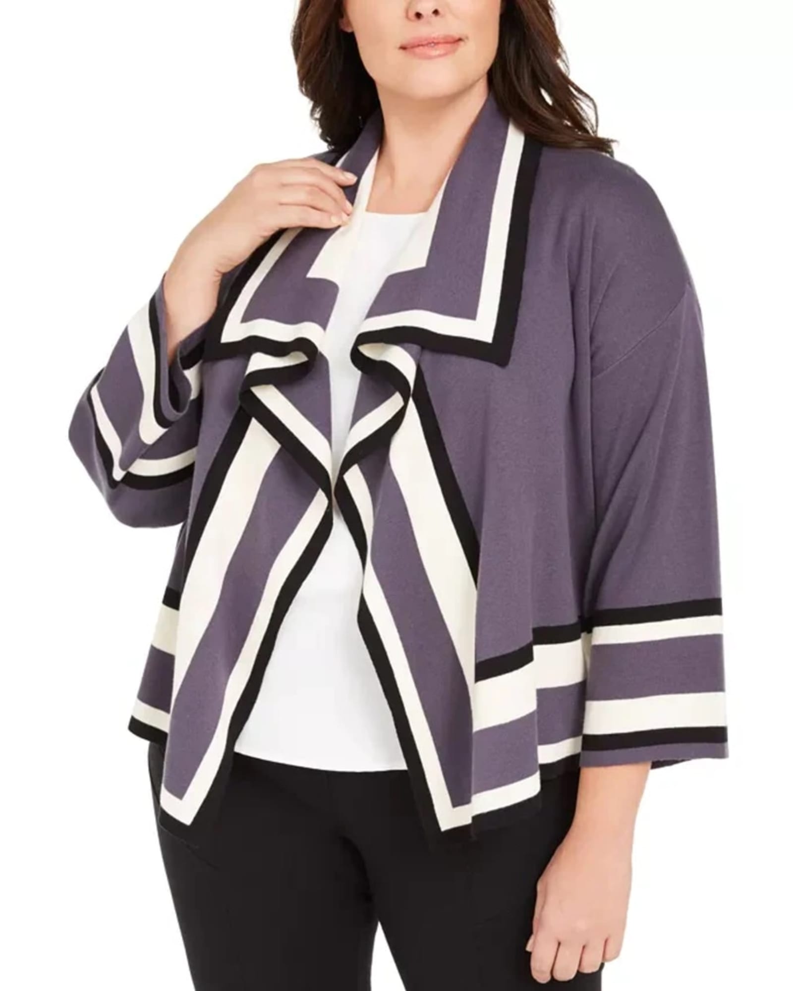 Anne Klein Women's Plus Size Colorblocked Cardigan Sweater Grey Size 0X | Gray