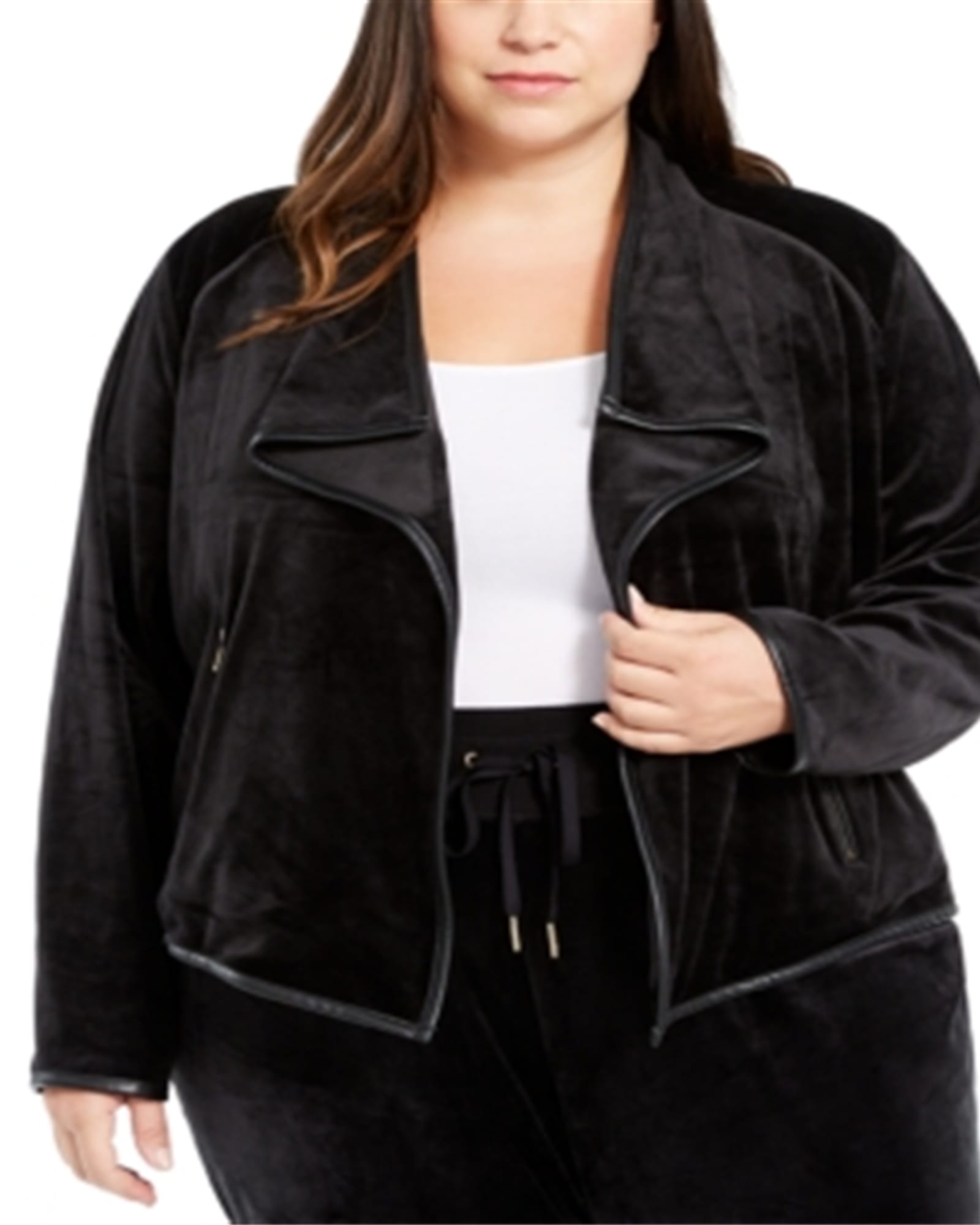Calvin Klein Womens Plus Velvet Flyaway Jacket Black Size 3XL | Black