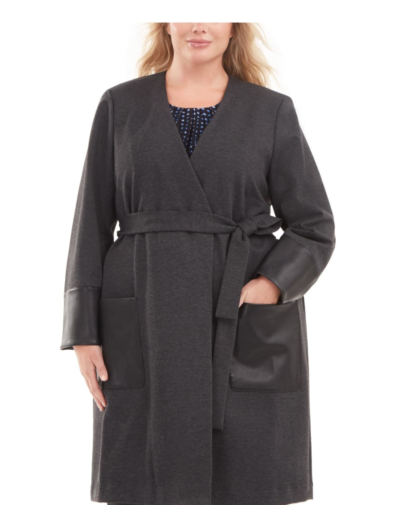 Calvin Klein Women's Plus Faux Leather Trim Jacket Gray Size 16W | Gray