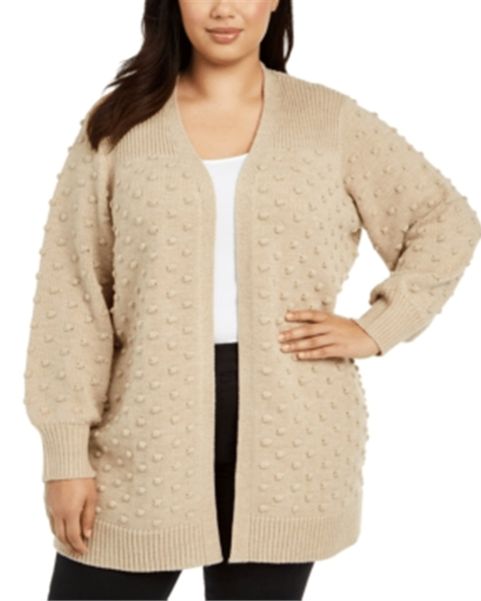 Calvin Klein Women's Plus Popcorn Long Cardigan Sweater Brown Size 1X | Brown