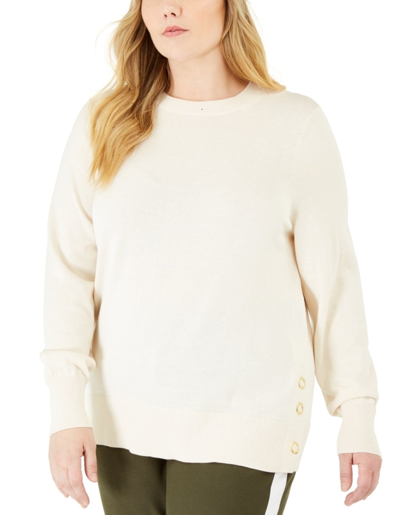 Michael Kors Women's Plus Side-Snap Sweater White 0X | White