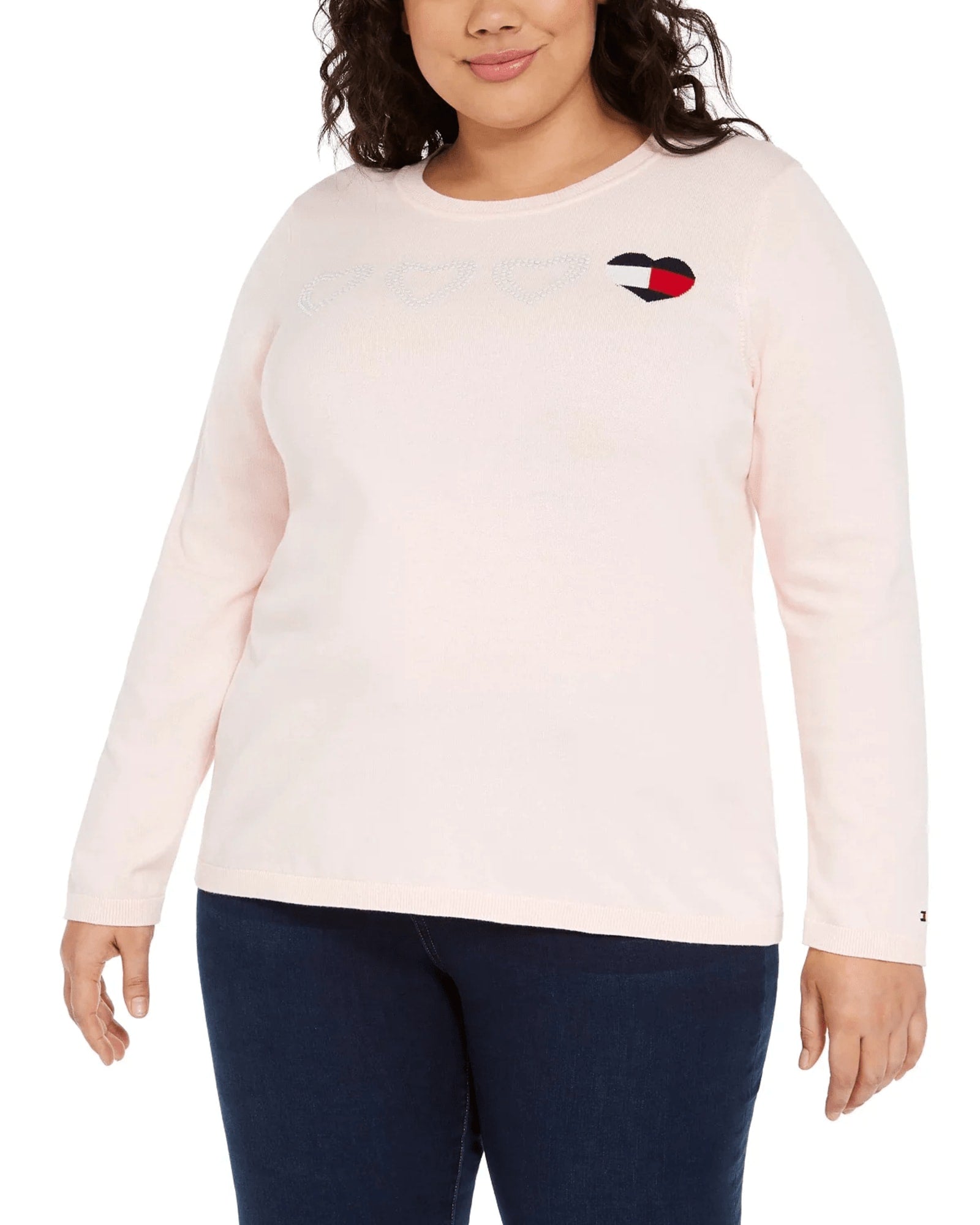 Tommy Hilfiger Women's Plus Size Heart Logo Cotton Sweater Pink Size 1X | Pink
