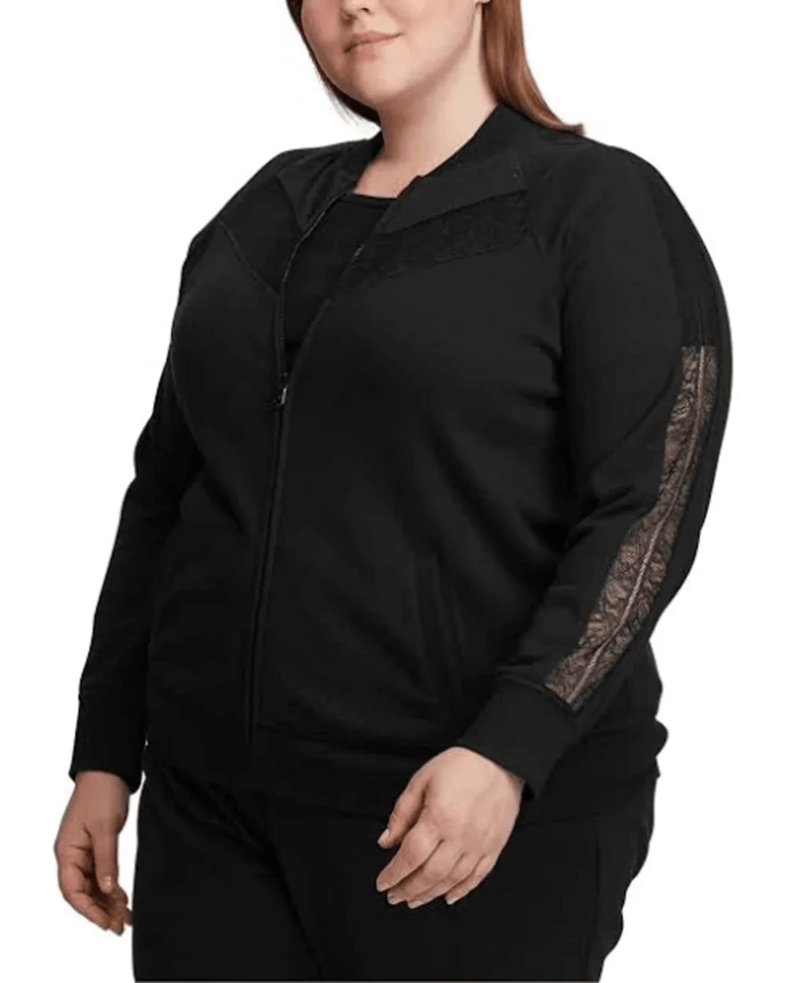 Ralph Lauren Women's Plus Lace Trim Fleece Jacket Black Size 3X | Black