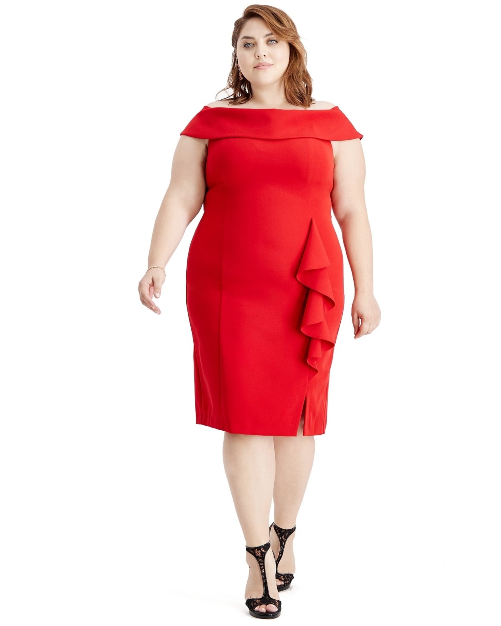 Sl Fashions Women's Plus Size Off-The-Shoulder Sheath Dress Red Size 14 | Red