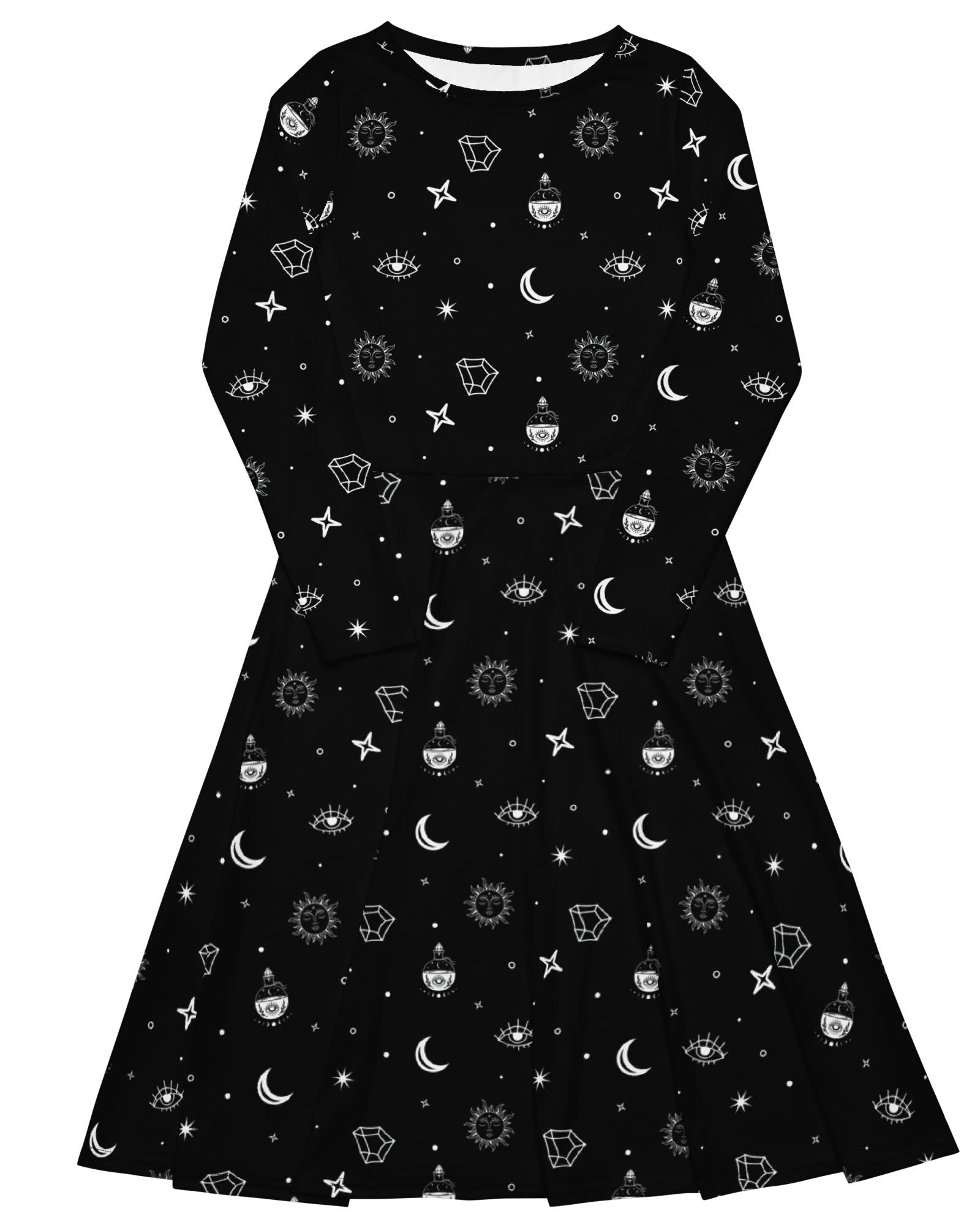 Cosmic Alchemy Long Sleeve Midi Dress | Black