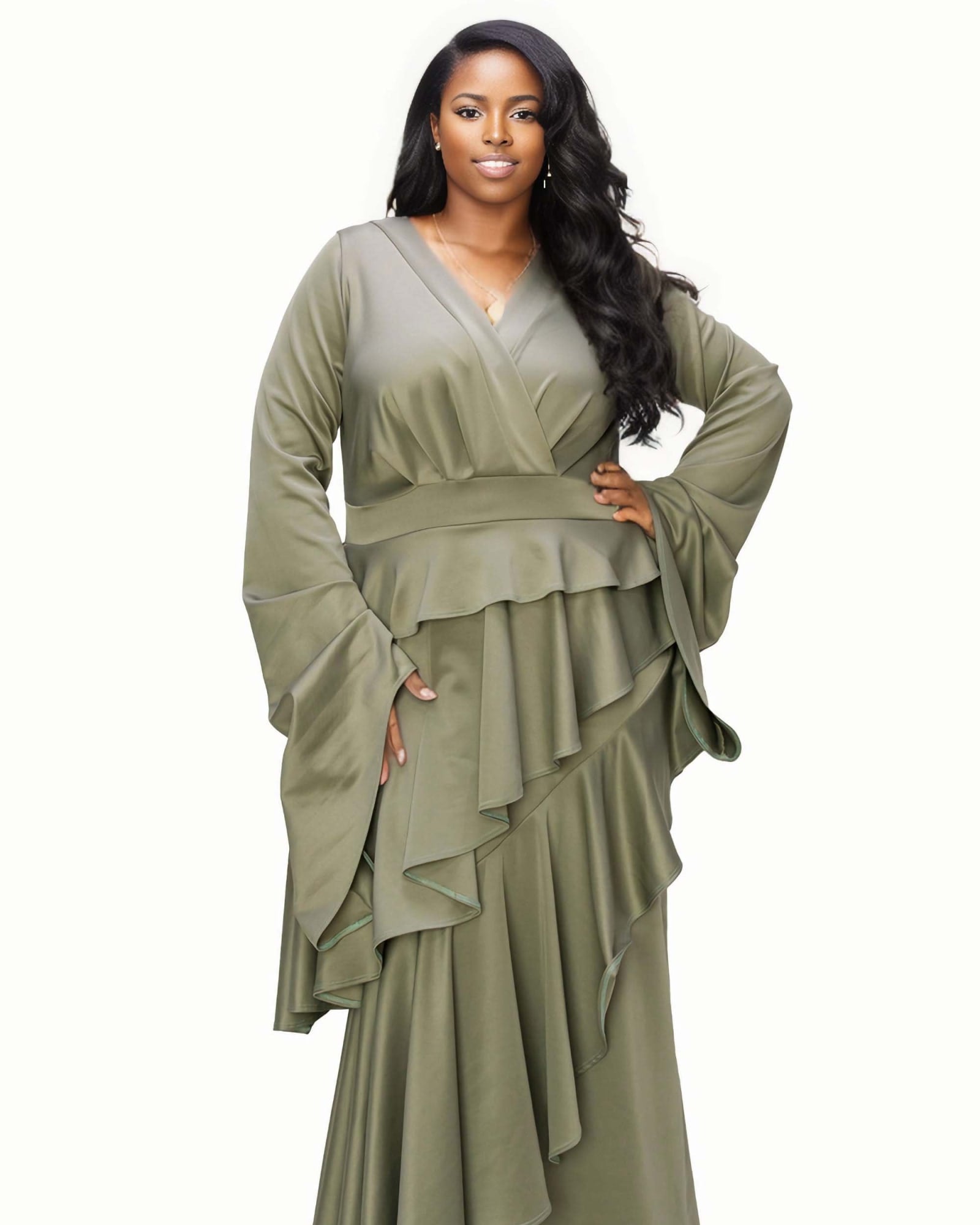 Zeta Ruffled Drama Dress | Dk Sage