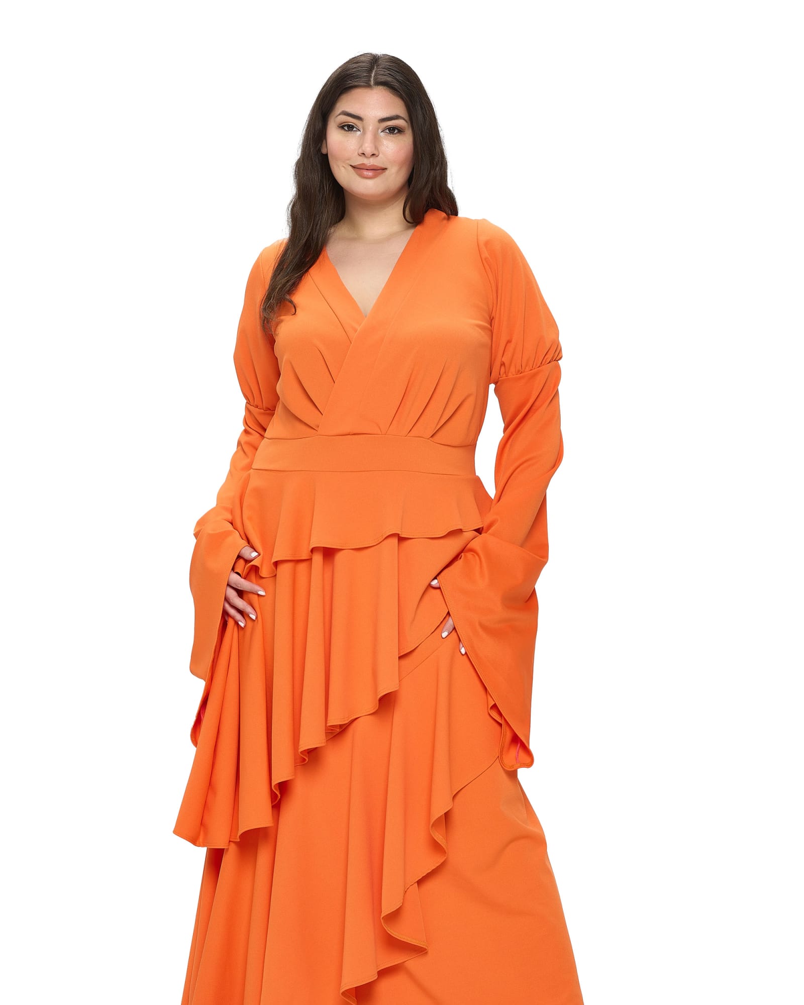 Zeta Ruffled Drama Dress | Tangerine