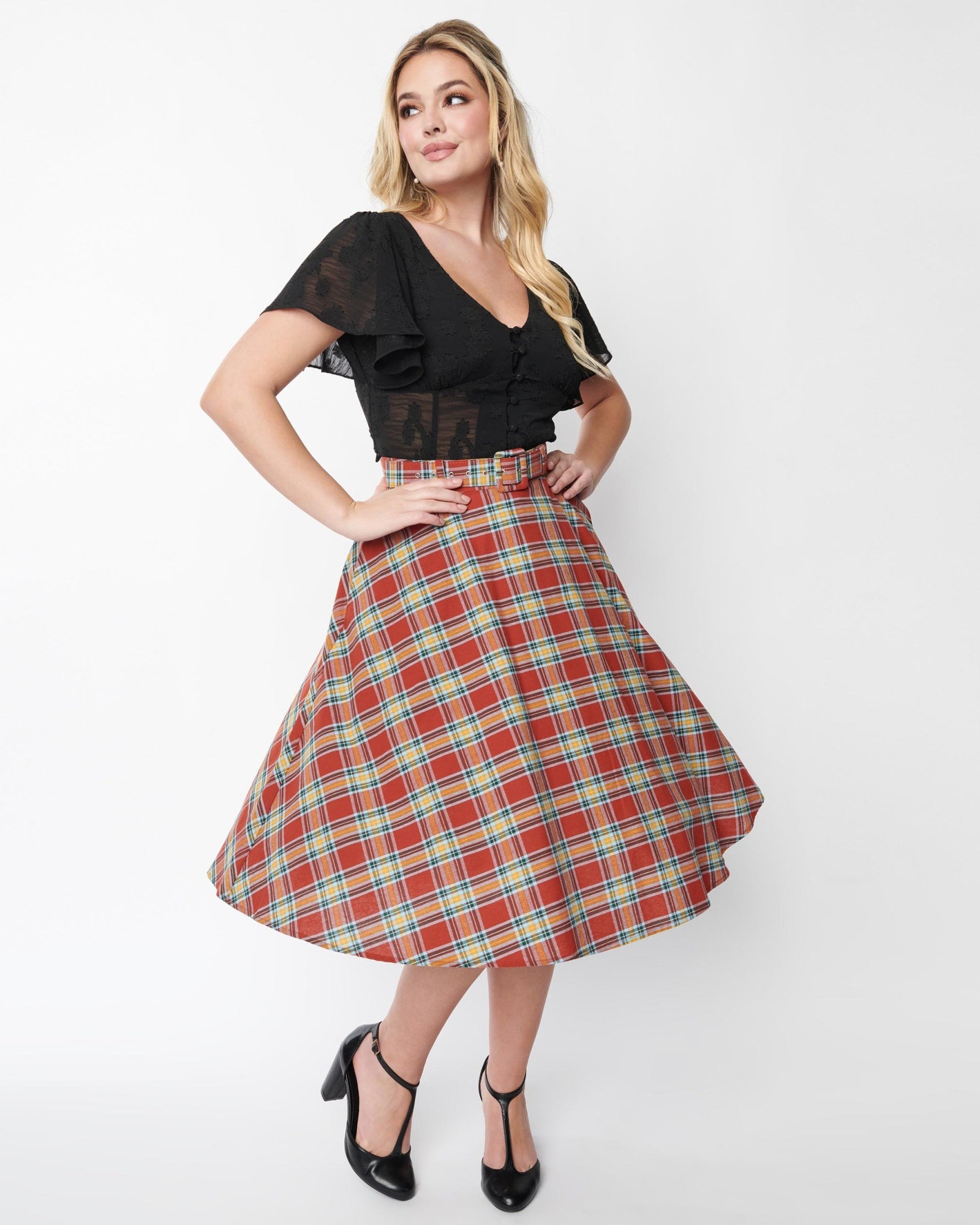 Unique Vintage Plus Size Black Polka Dot Tulle Suspender Mini Skirt