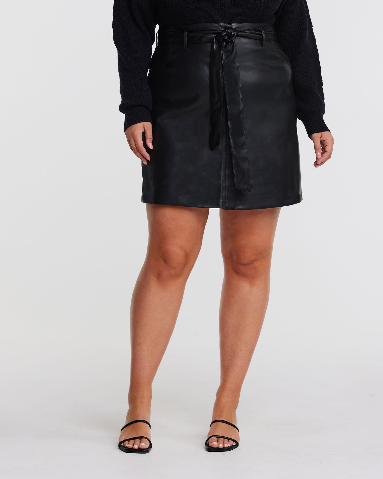 Pu Belted Skirt | BLACK