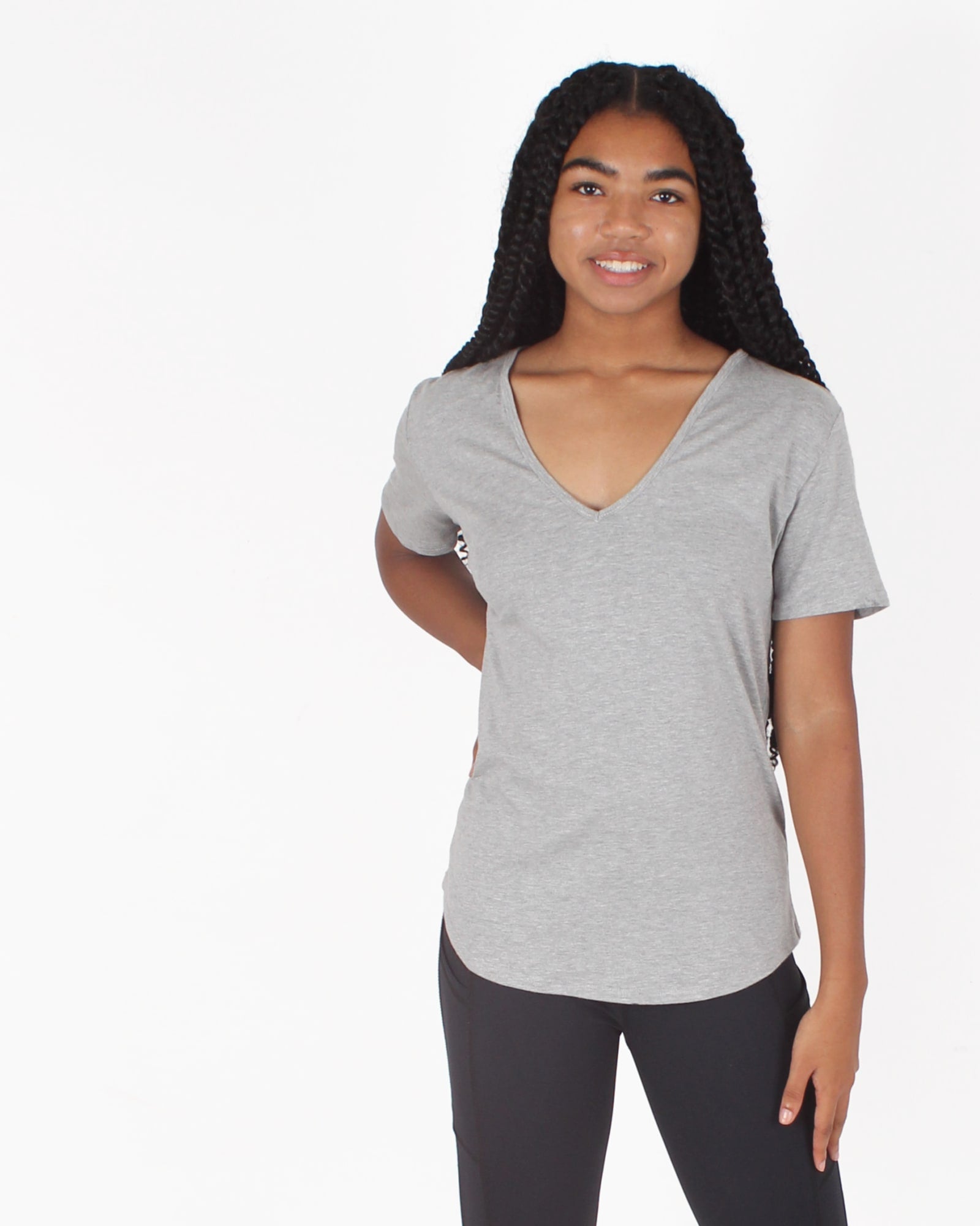 Feminine Fit V-Neck Everyday T Shirt | Grey