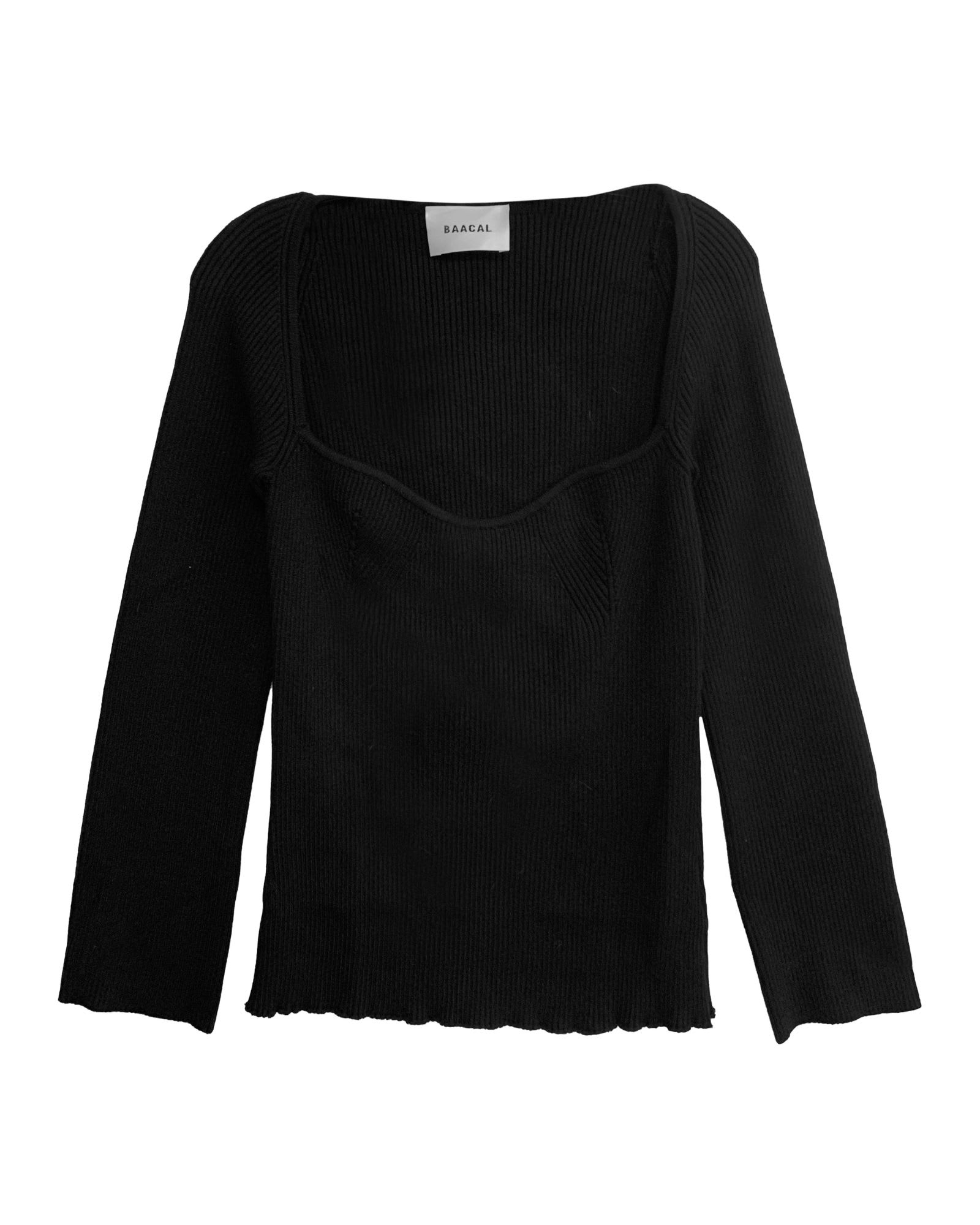 Portrait Neckline Rib Knit Sweater in Black | Black