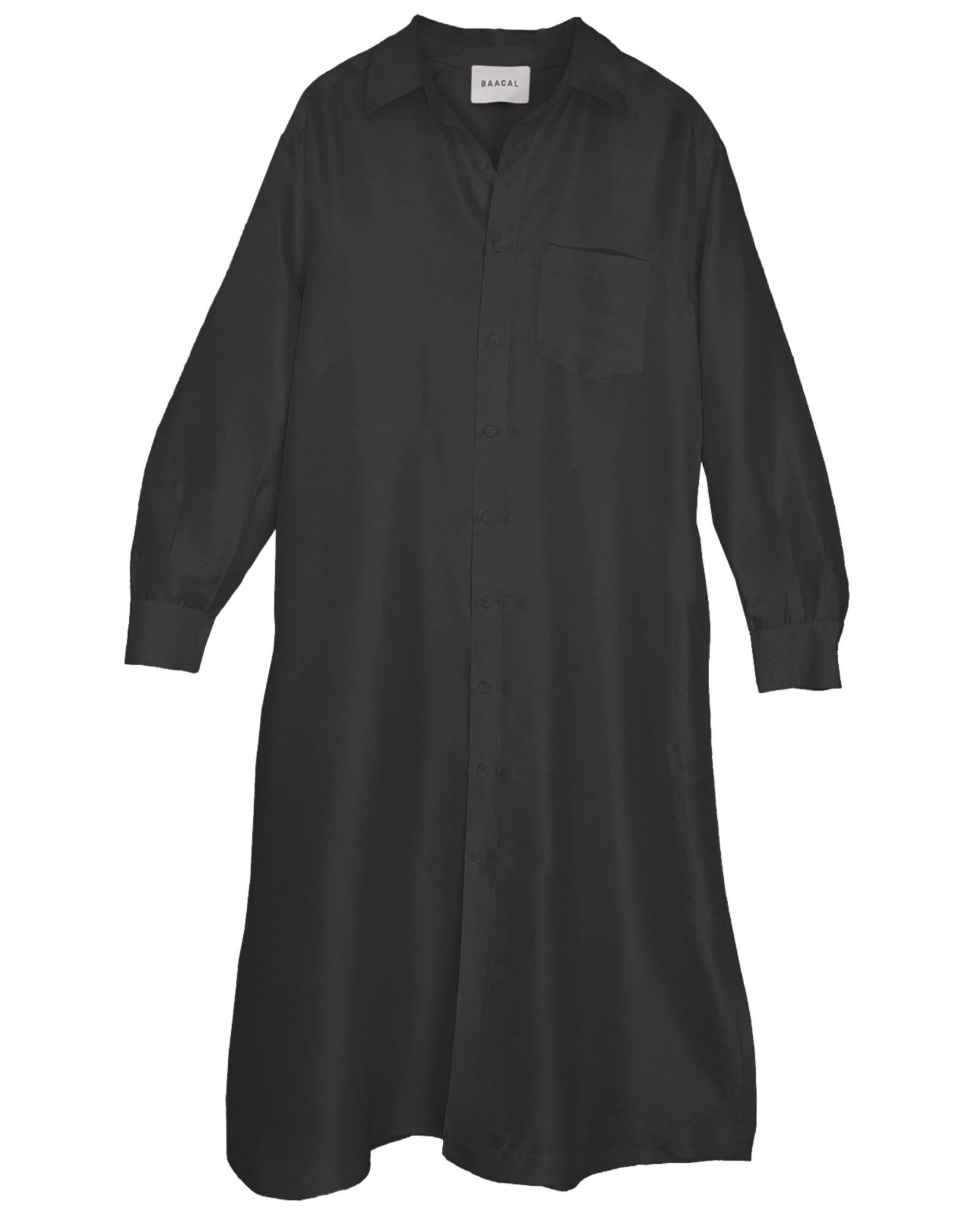 Shirt Dress in Black Dupioni | Black